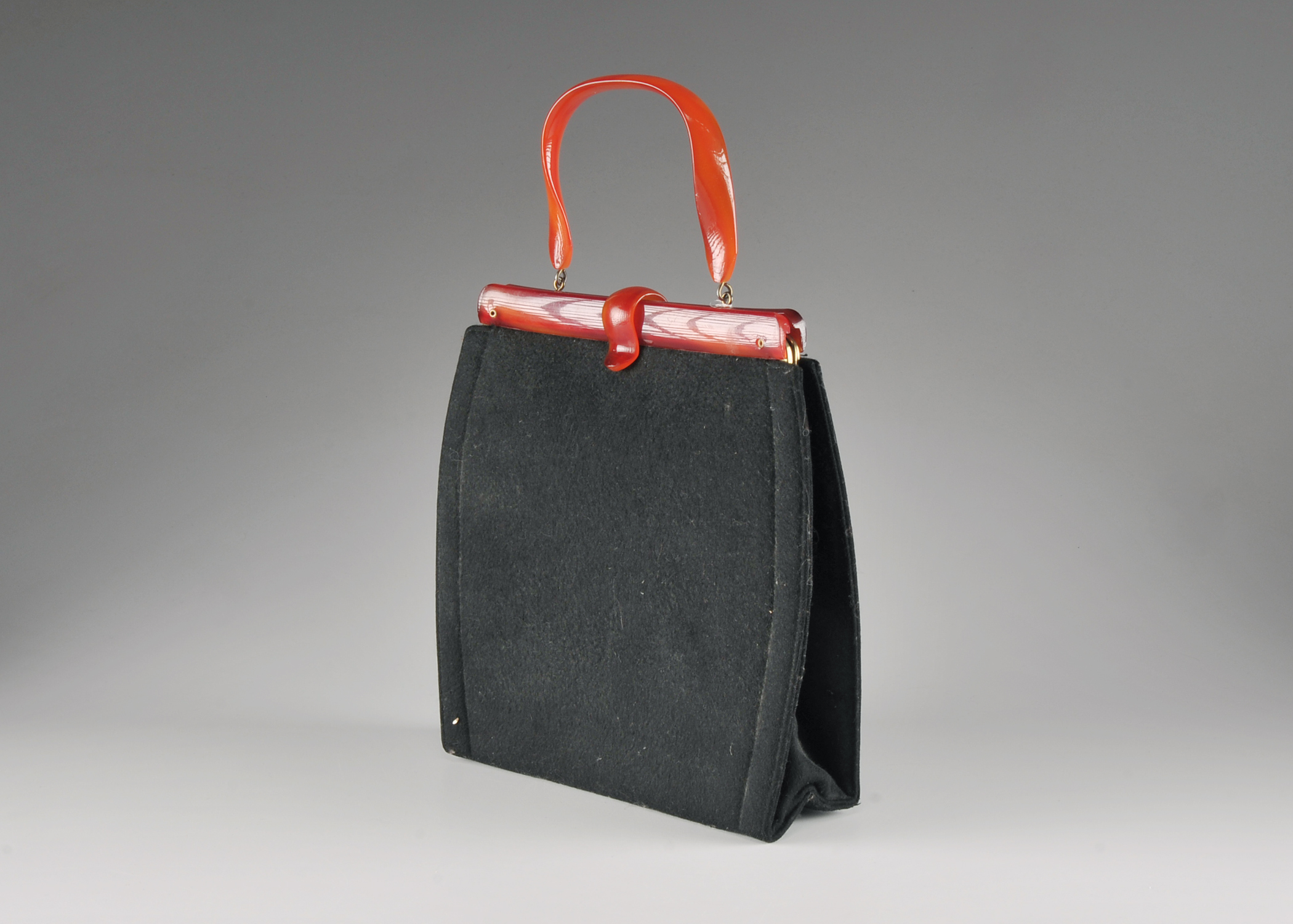 Vintage Black Felted Wool Handbag 