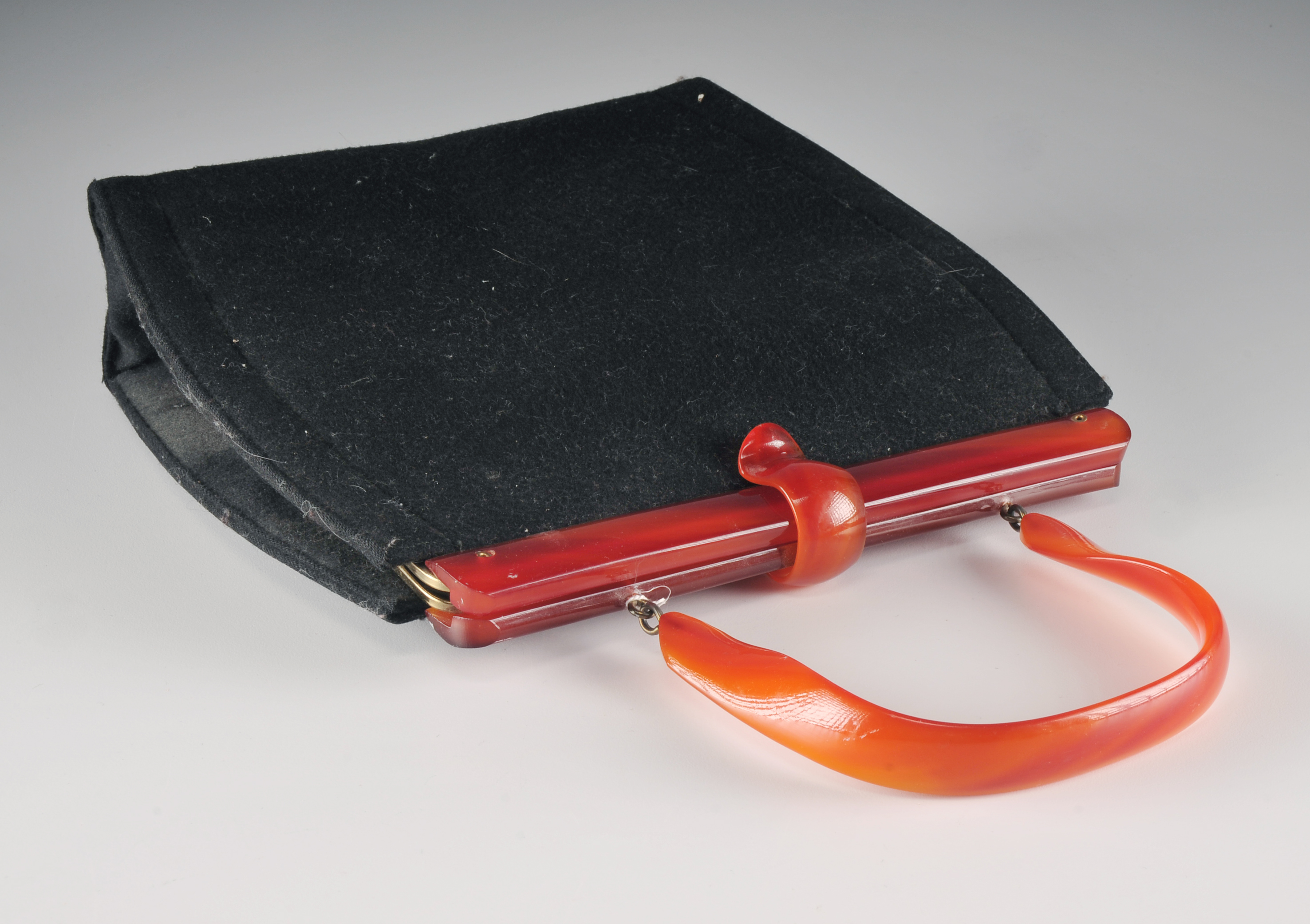 Vintage Black Felted Wool Handbag 