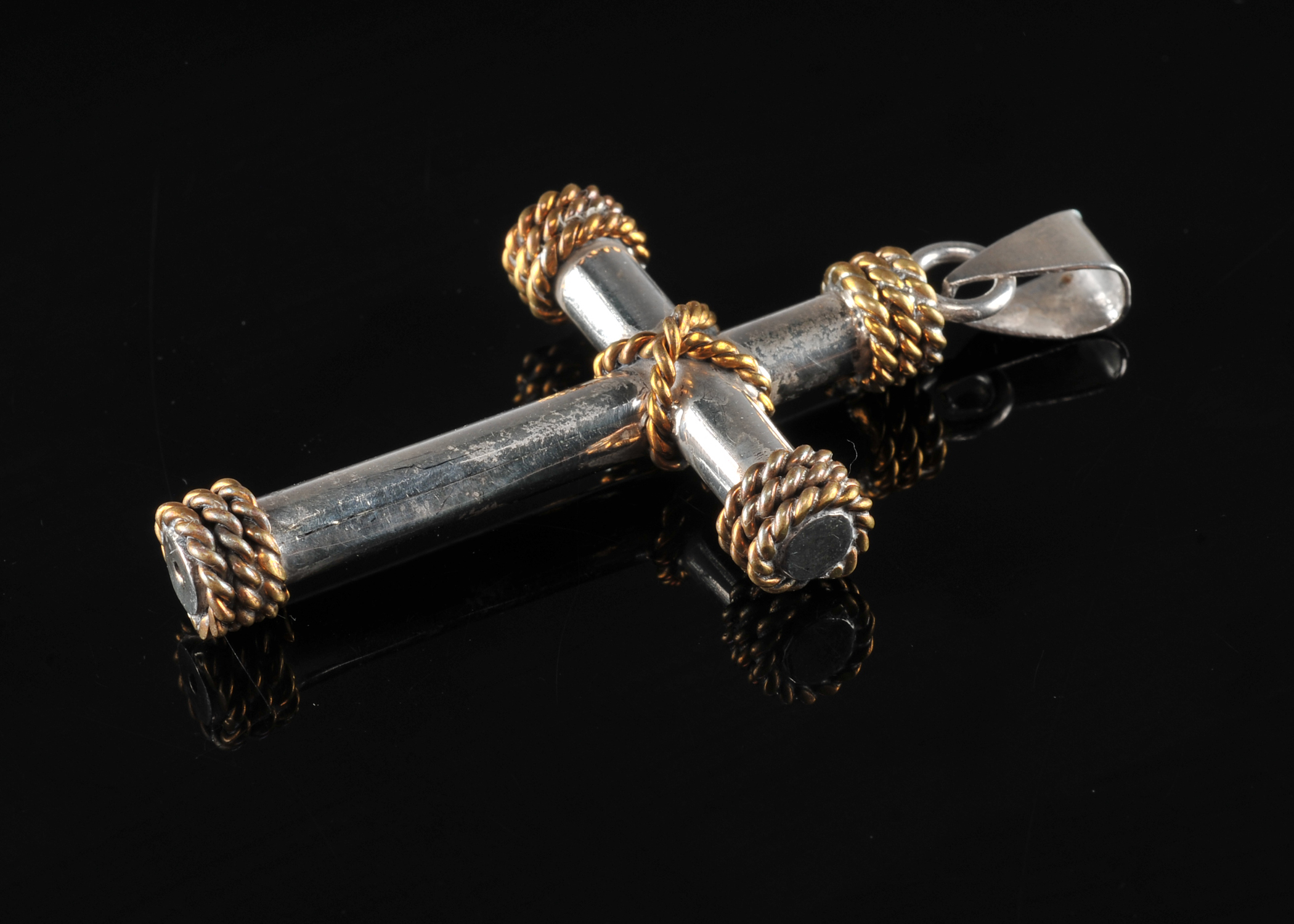 Mexican Sterling Silver Two Tone Cross Pendant