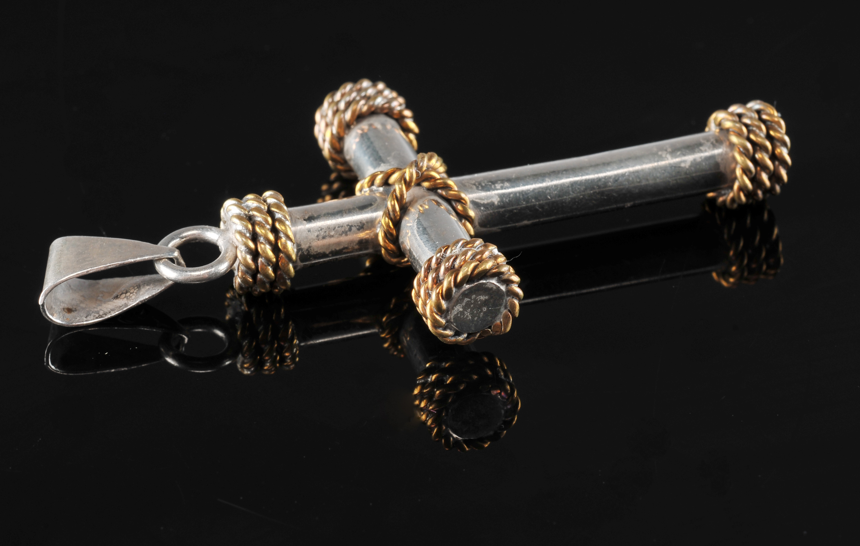 Mexican Sterling Silver Two Tone Cross Pendant