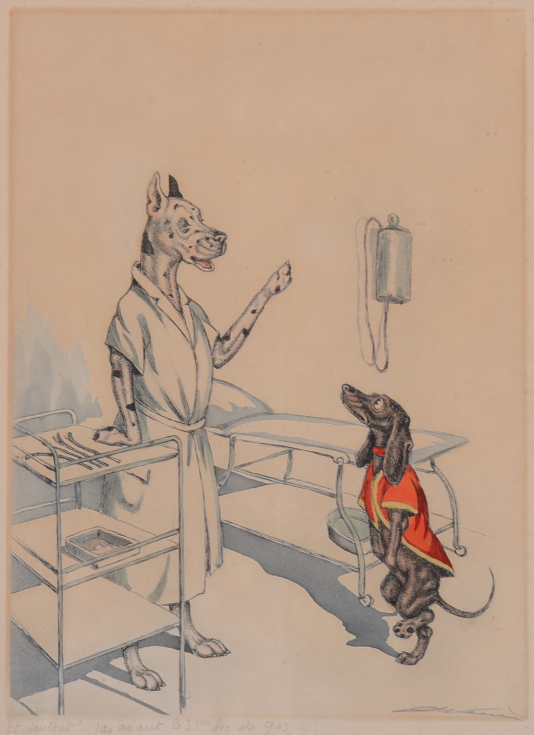 Original Boris O'Klein Hand Colored Aquatint Etching