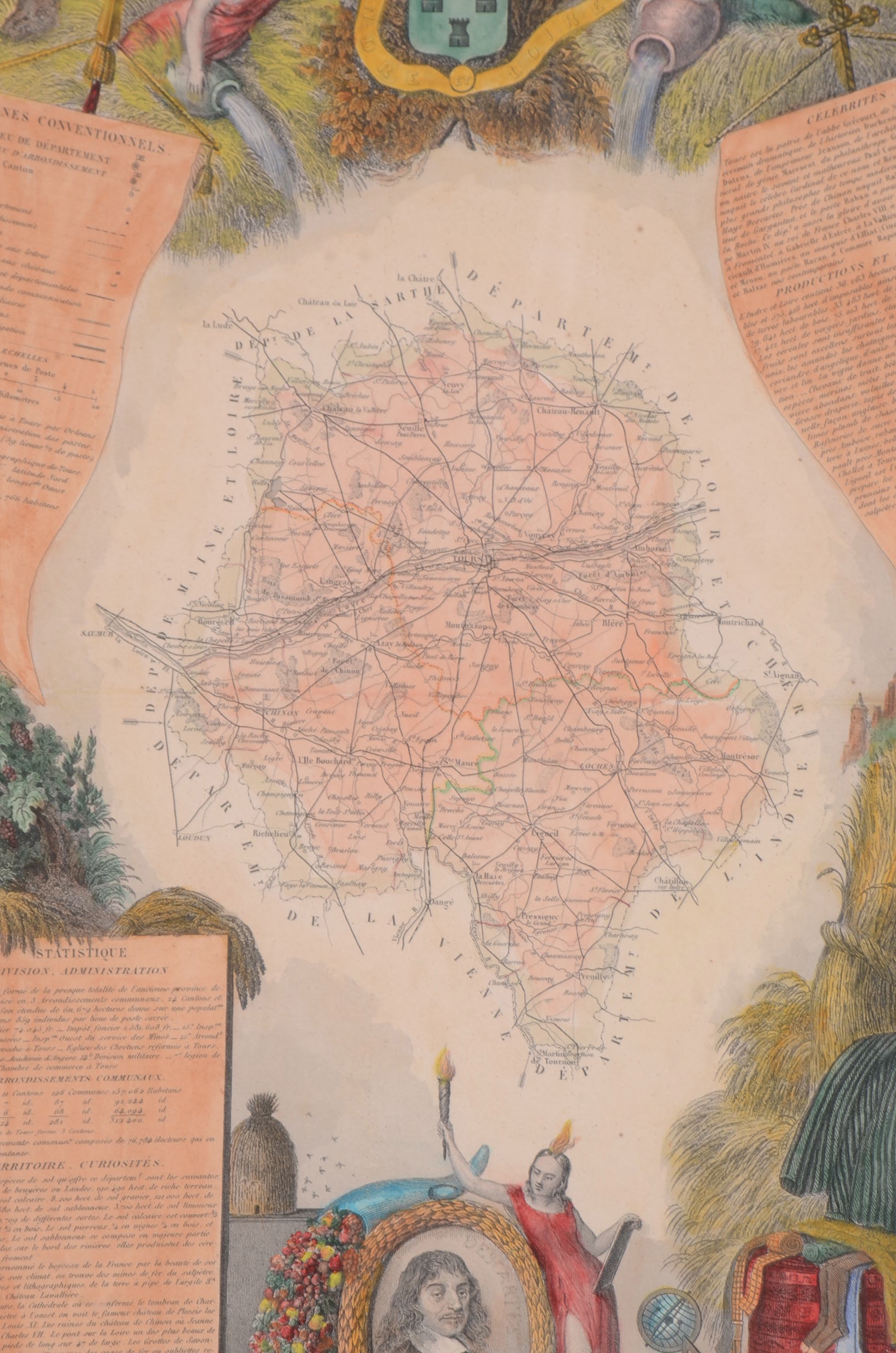 Dept. D'Indre et Loire 1854 Steel Engraved Map