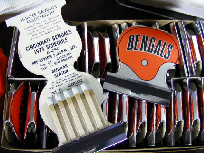 Chalkware Tiger and Vintage 1975 Cincinnati Bengals Matchbooks