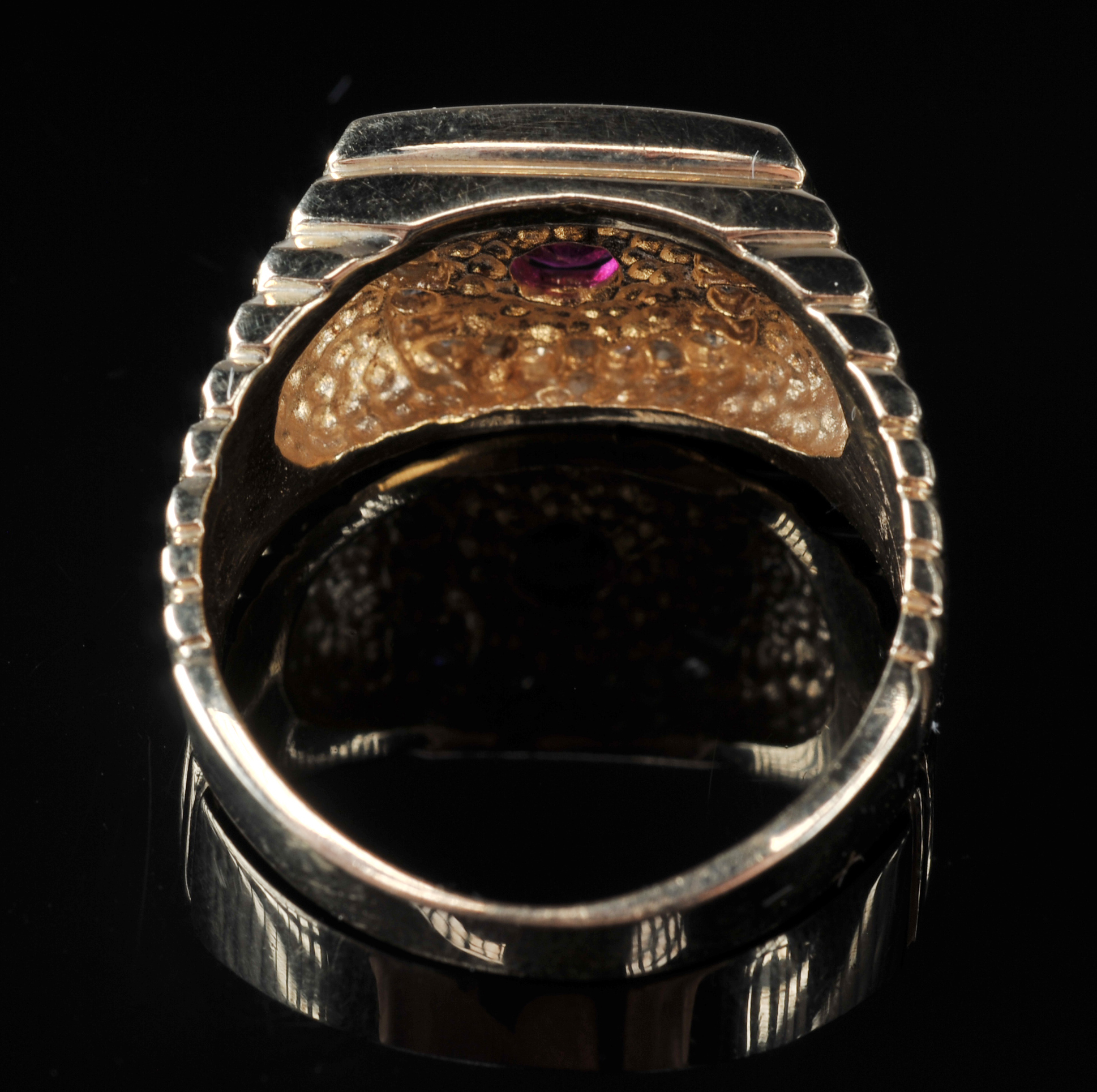 Gentleman's 14K Yellow Gold Ruby and Diamond Ring