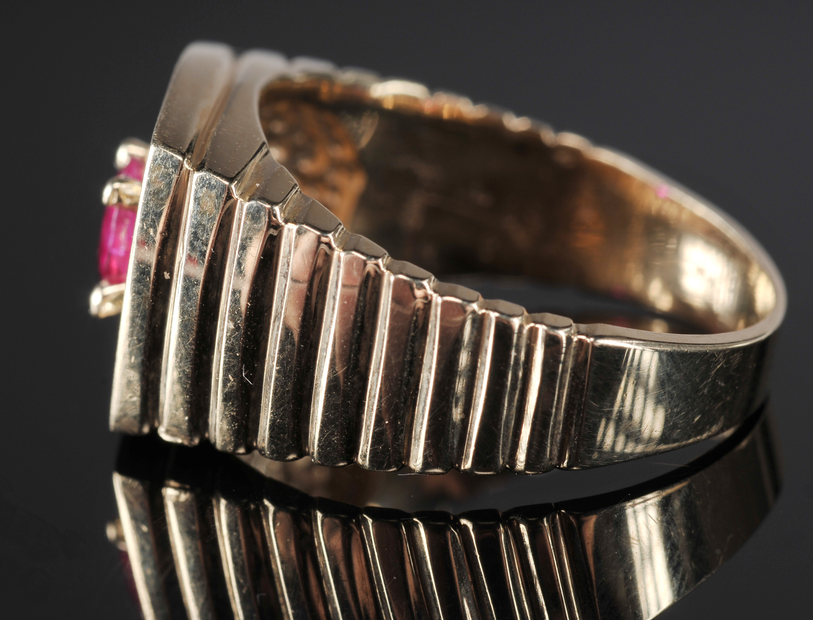 Gentleman's 14K Yellow Gold Ruby and Diamond Ring