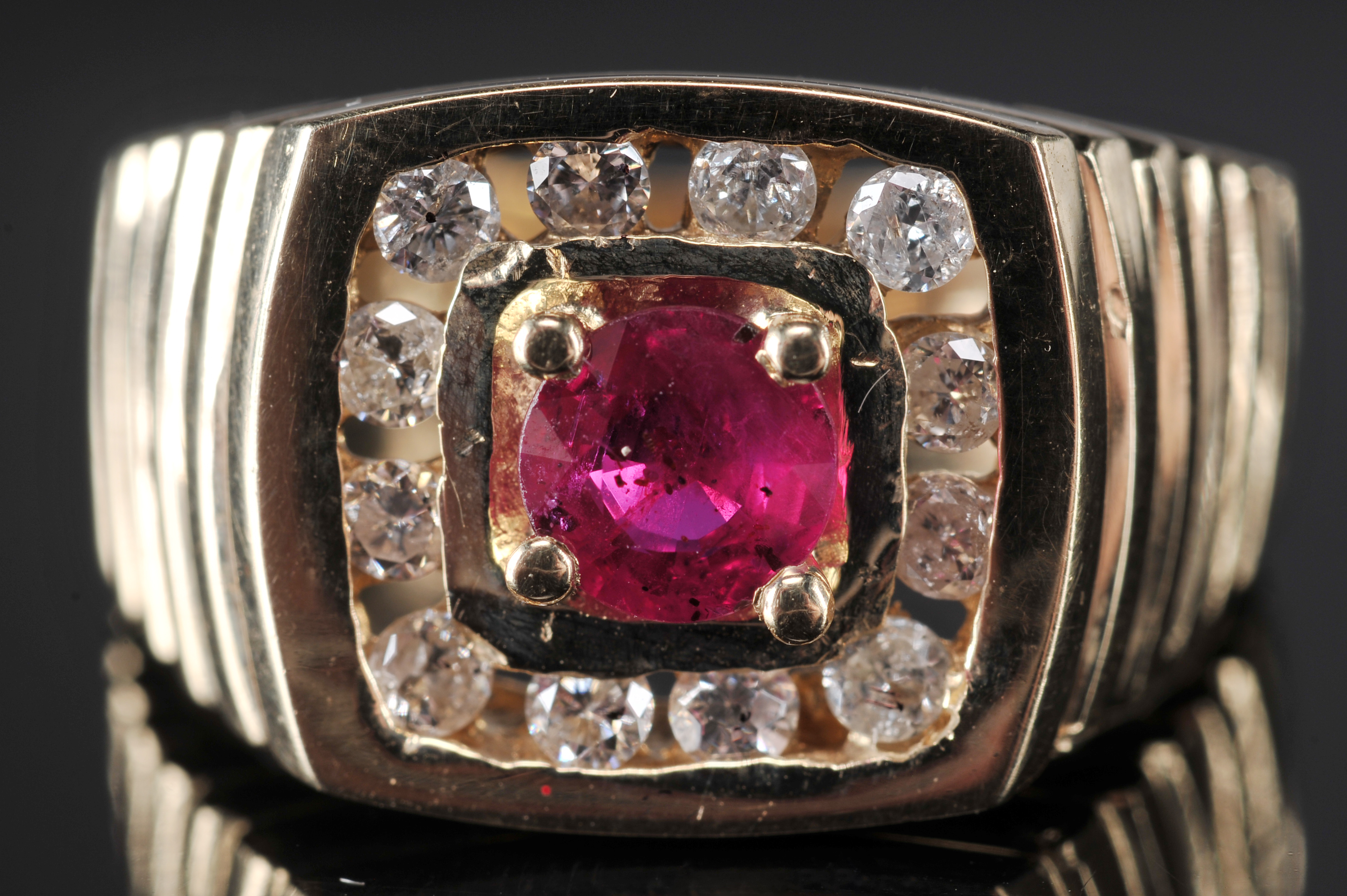 Gentleman's 14K Yellow Gold Ruby and Diamond Ring