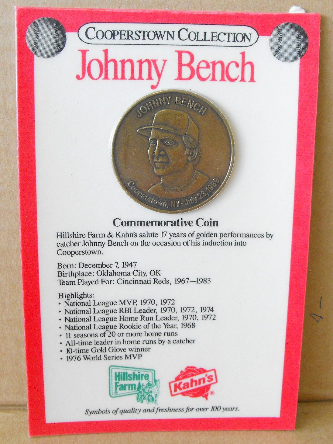 (10) Cincinnati Reds Kroger & Kahn's Commemorative Baseball Coins On Original Card