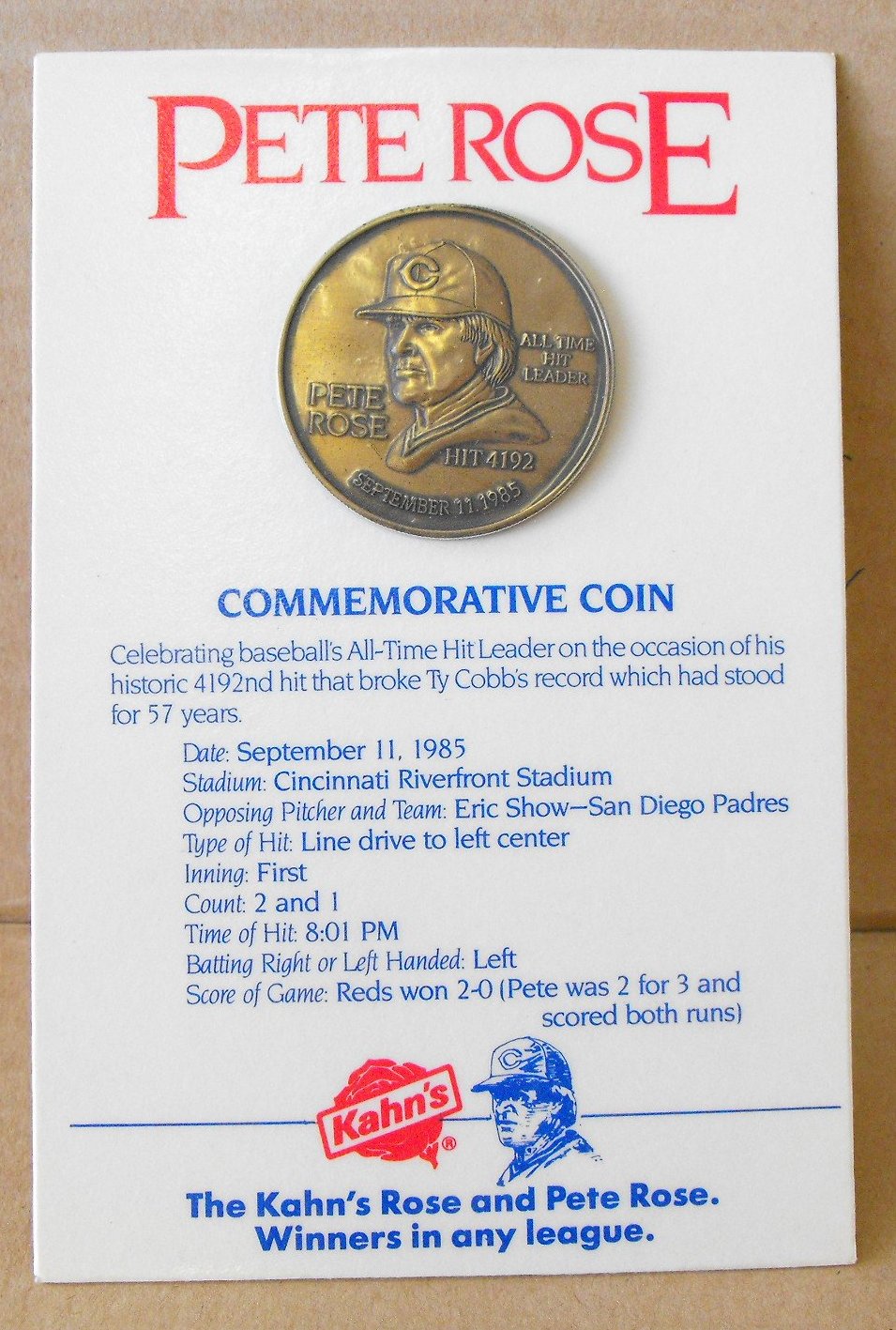 (10) Cincinnati Reds Kroger & Kahn's Commemorative Baseball Coins On Original Card