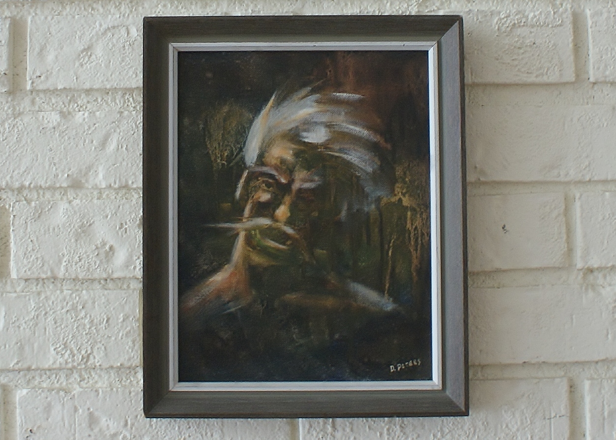 D. Peters Mustache Man Oil On Canvas