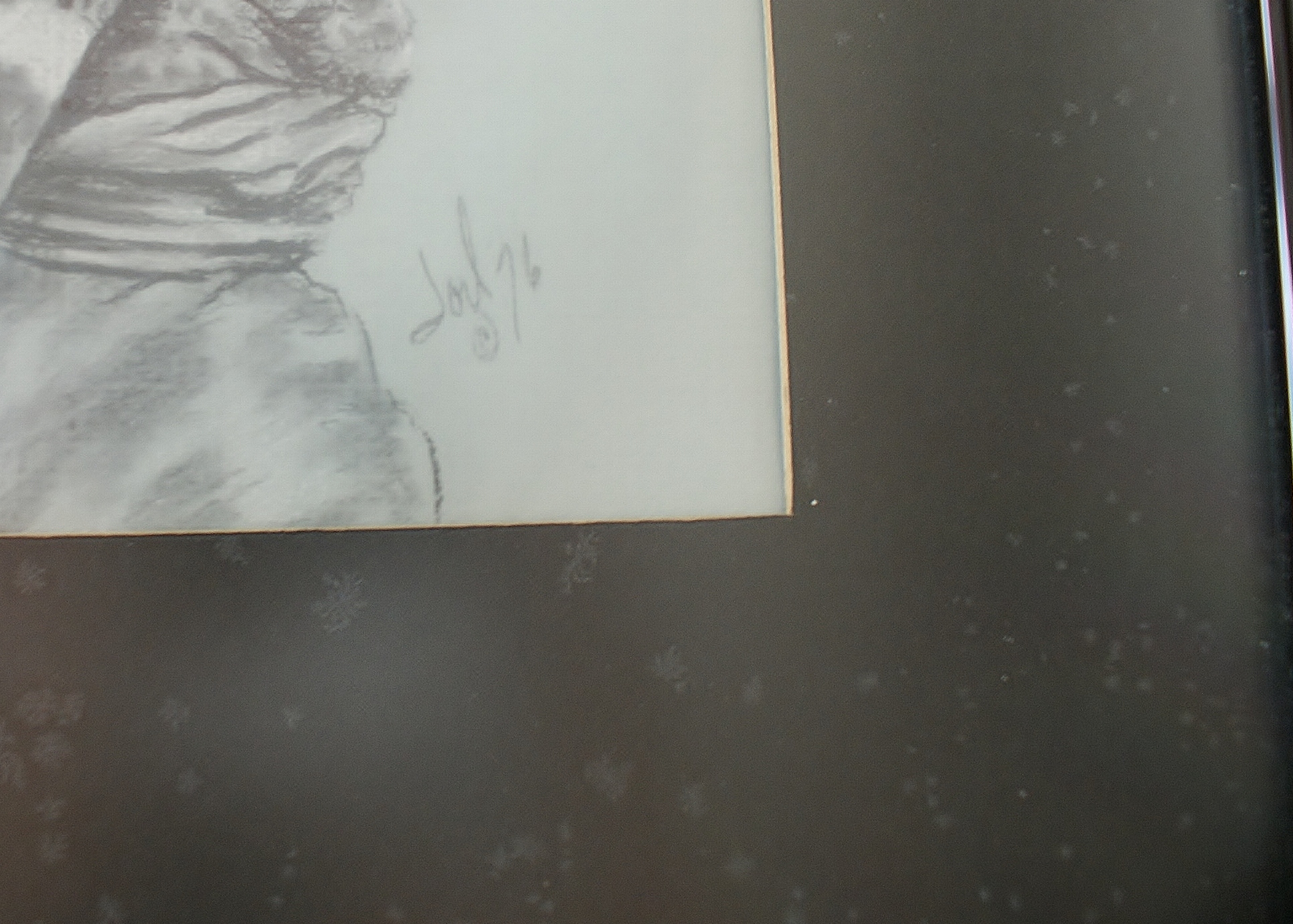 Original Charcoal Of Native American W/ Knife