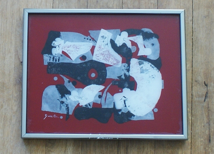 Mid Century Swartz Abstract Reverse Glass Painting