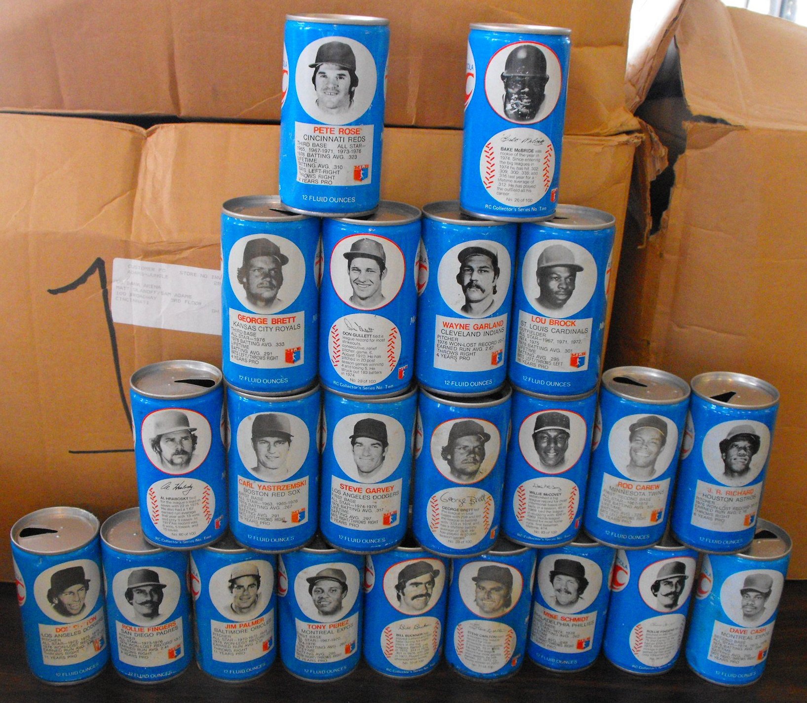 (22) 1970s RC Cola Baseball Player Soda Pop Cans