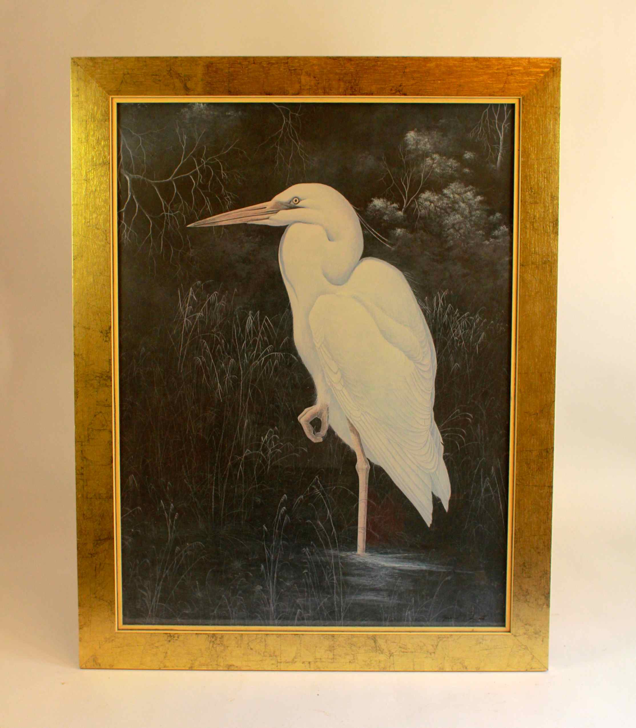 Egret in Swamp in Gold Frame by Gerard Smith
