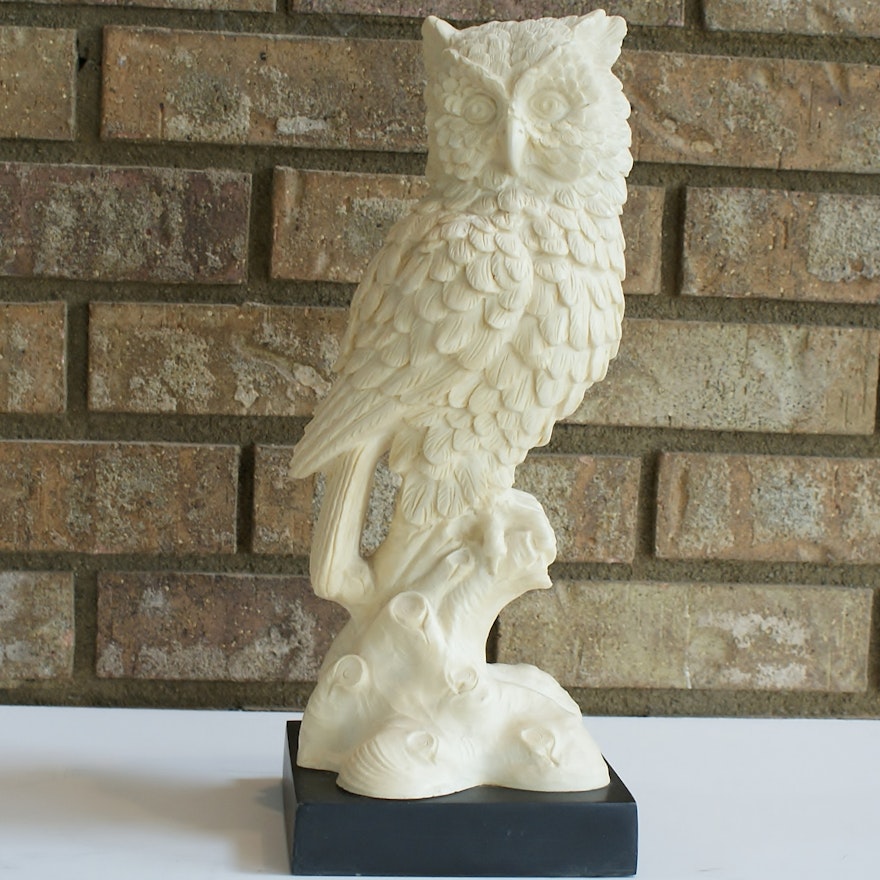 Resin Owl Statue by A. Sautiui. 