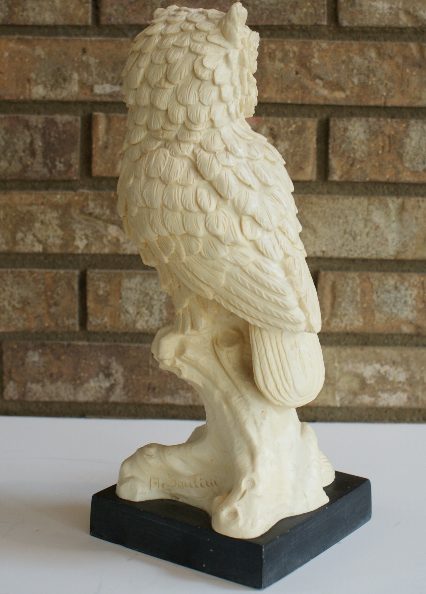 Resin Owl Statue by A. Sautiui. 