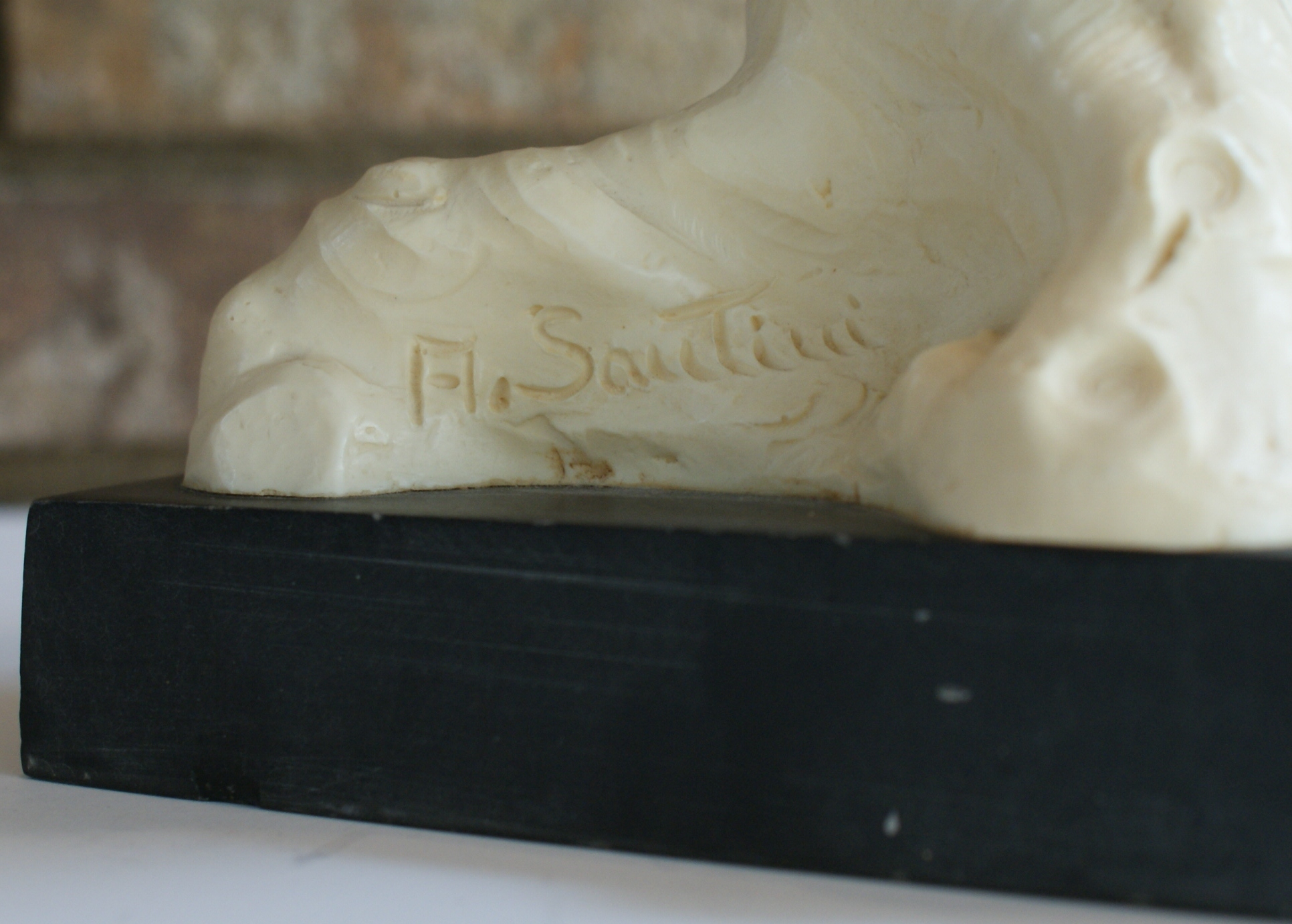 Resin Owl Statue by A. Sautiui. 