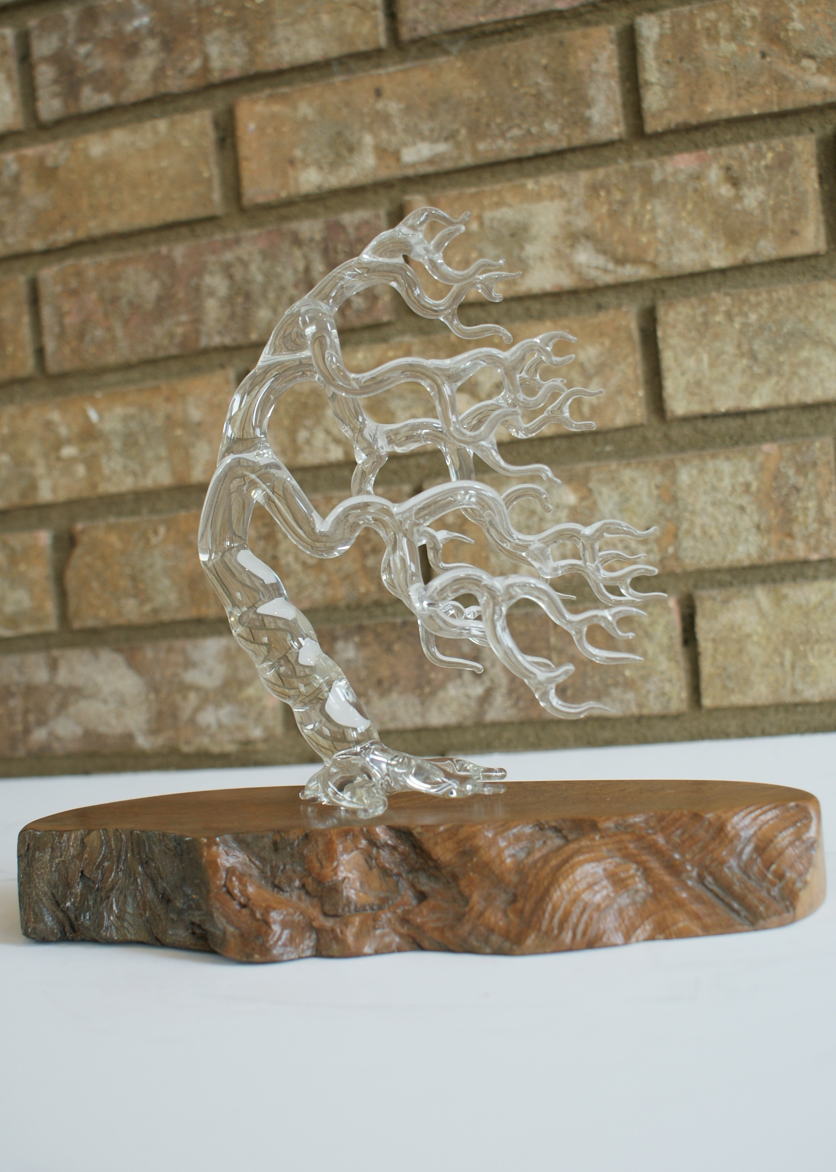 Blown Glass Tree Atop Burl Wood Base