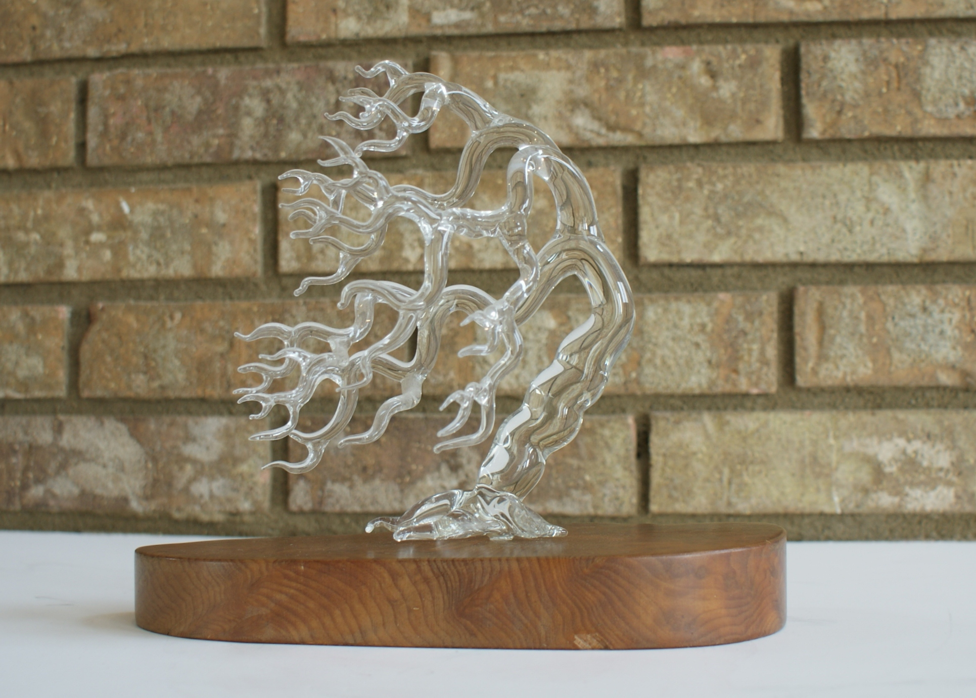 Blown Glass Tree Atop Burl Wood Base