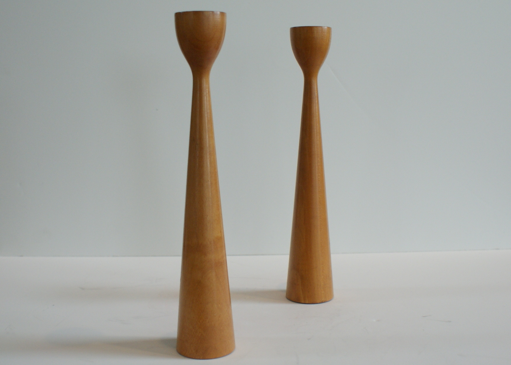 Pair Of Mid Century Wooden Candle Sticks
