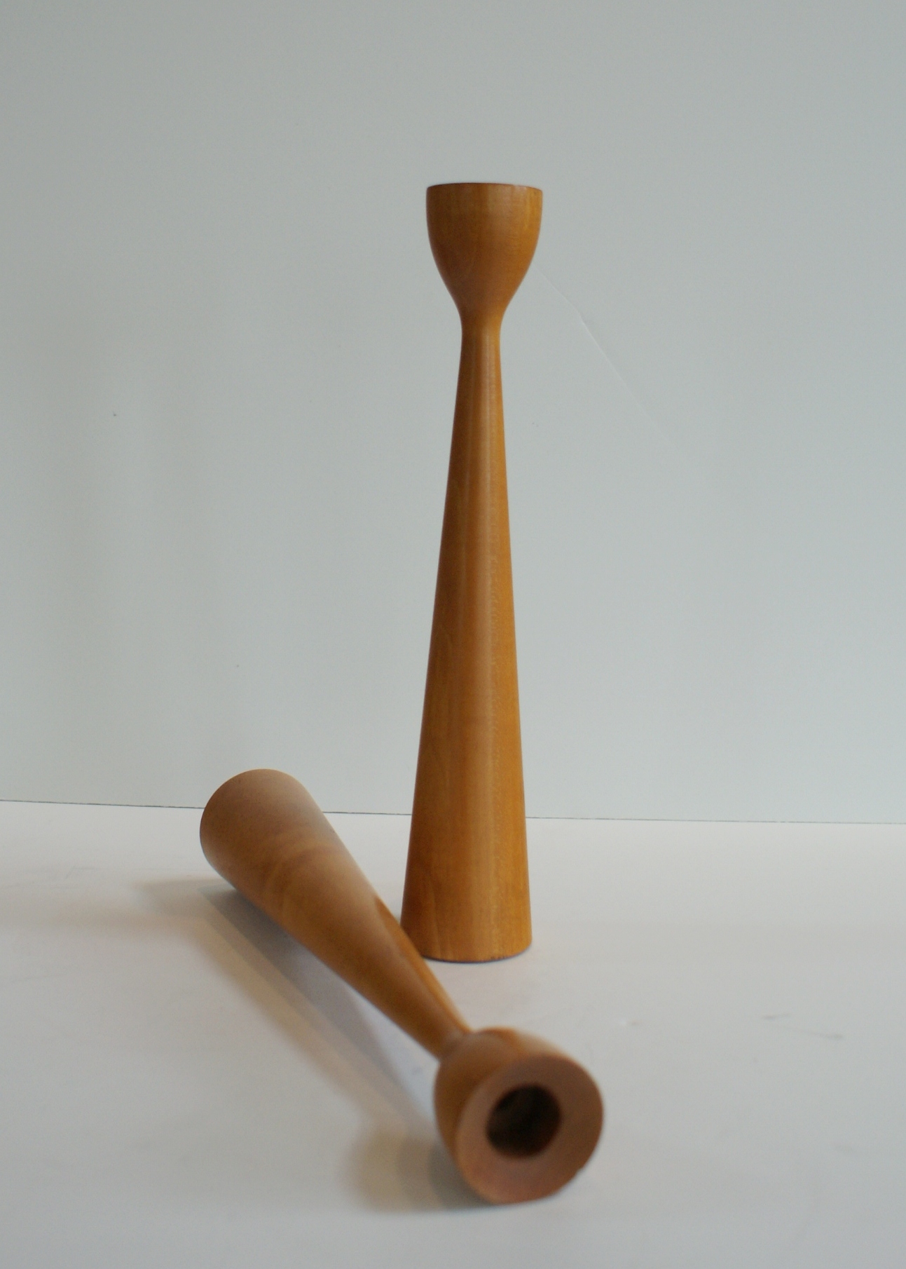 Pair Of Mid Century Wooden Candle Sticks