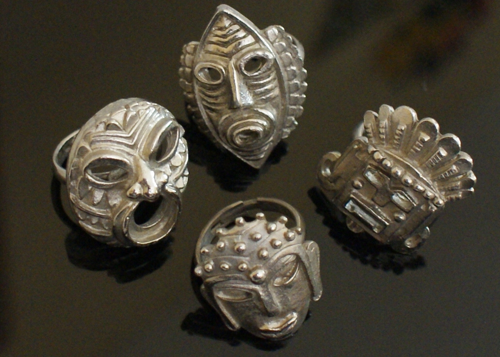 1960's Metal Tribal Mask Adjustable Rings