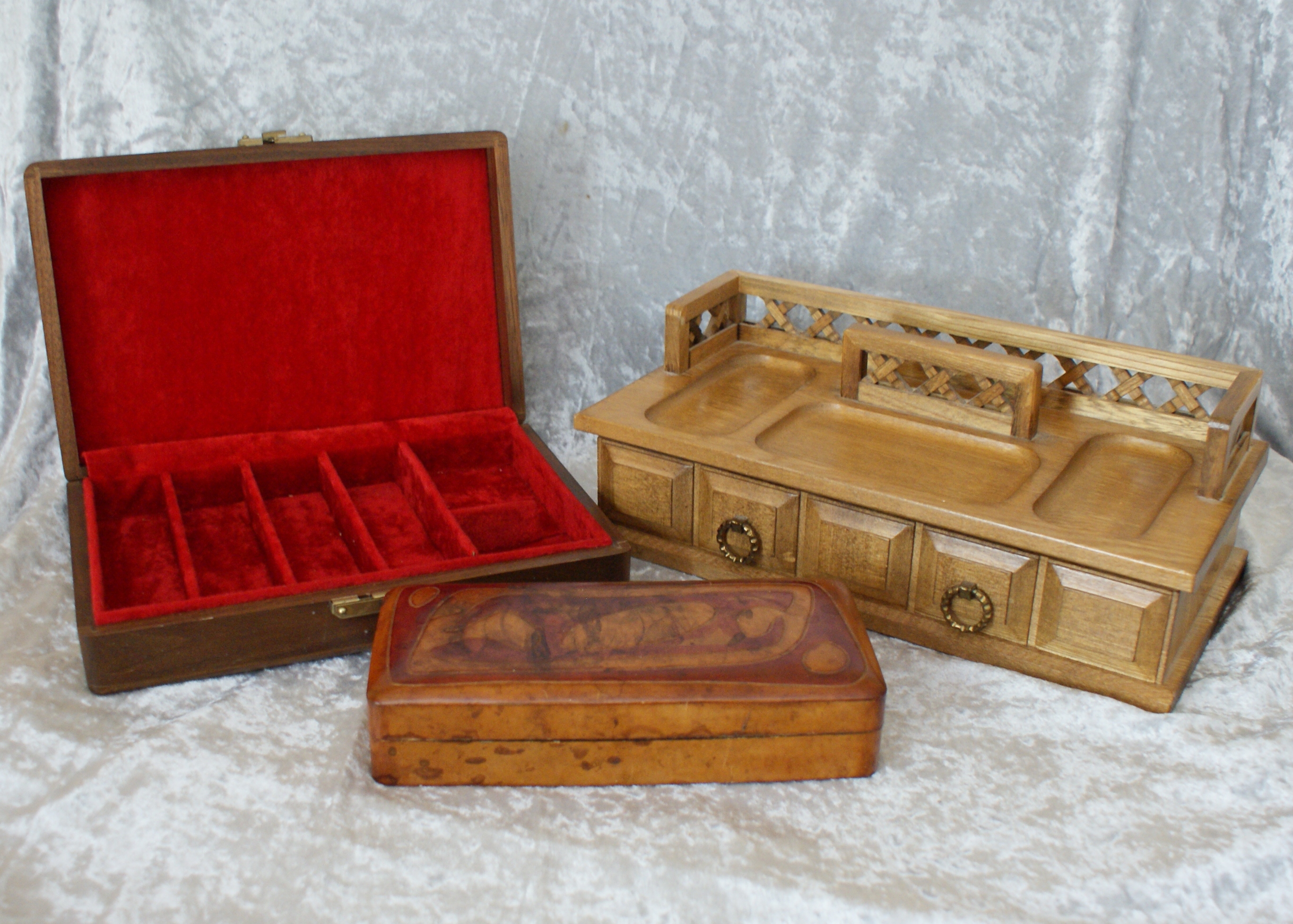 (3) Vintage Men's Wood and Leather Accessory Boxes
