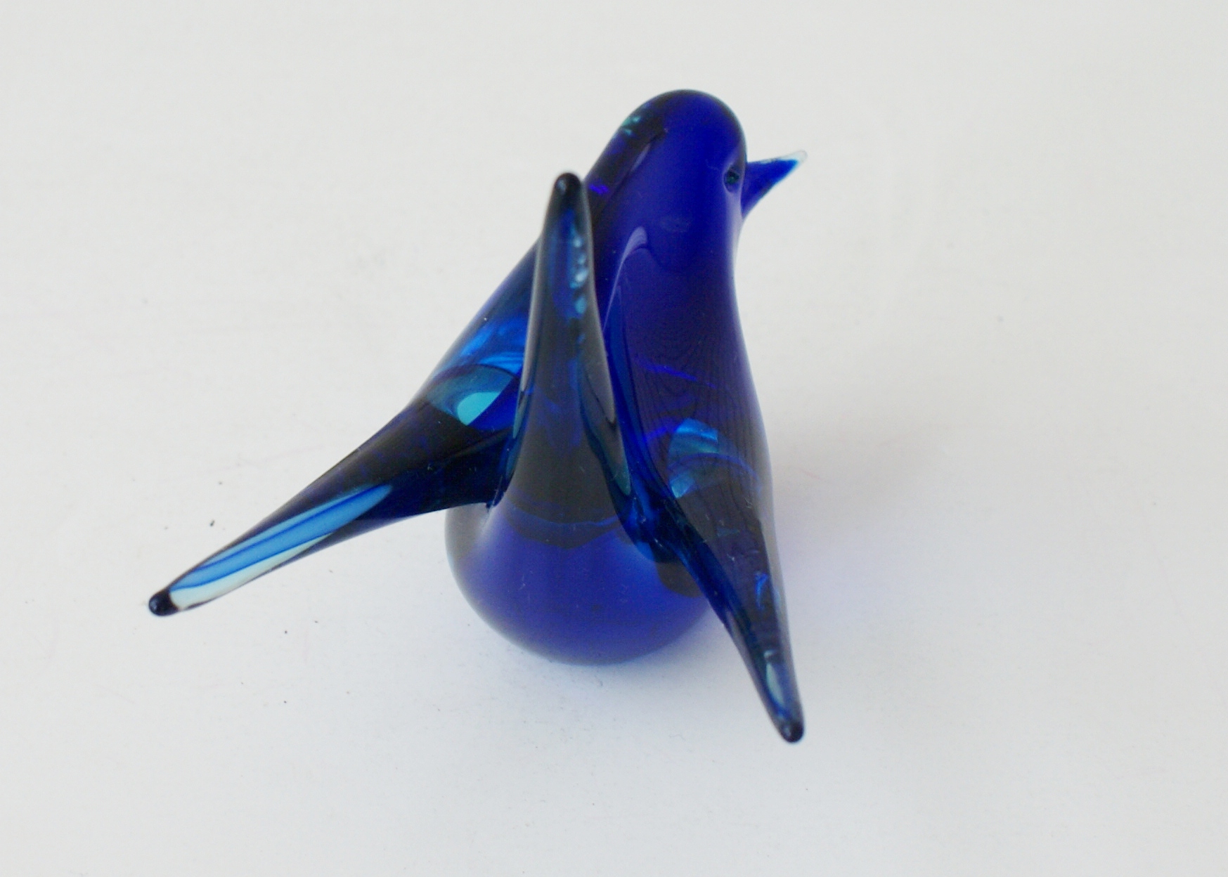 Mid Century Cobalt Blue Blown Glass Bird
