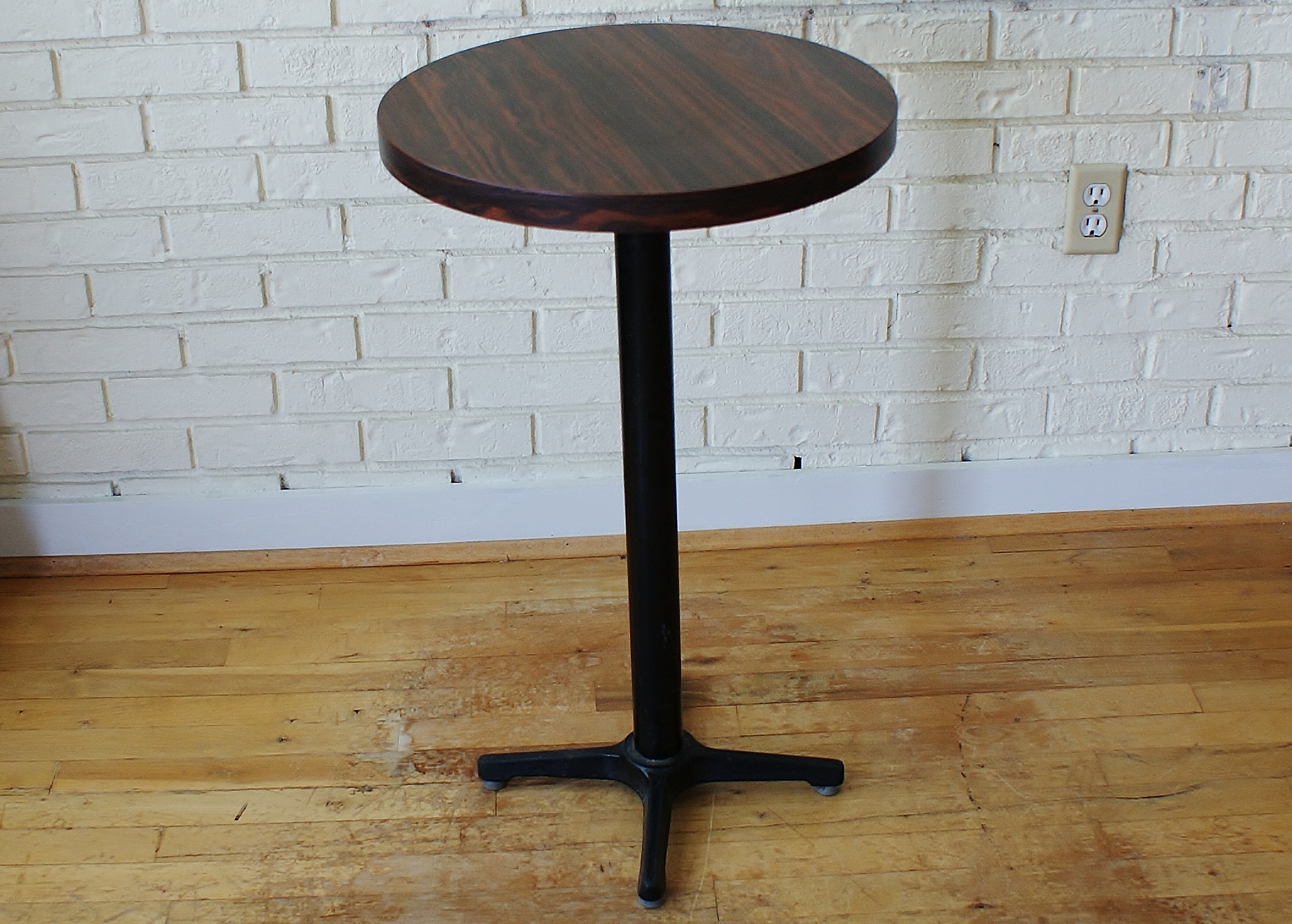 Mid Century Walnut Veneer Metal Base High Stand Table