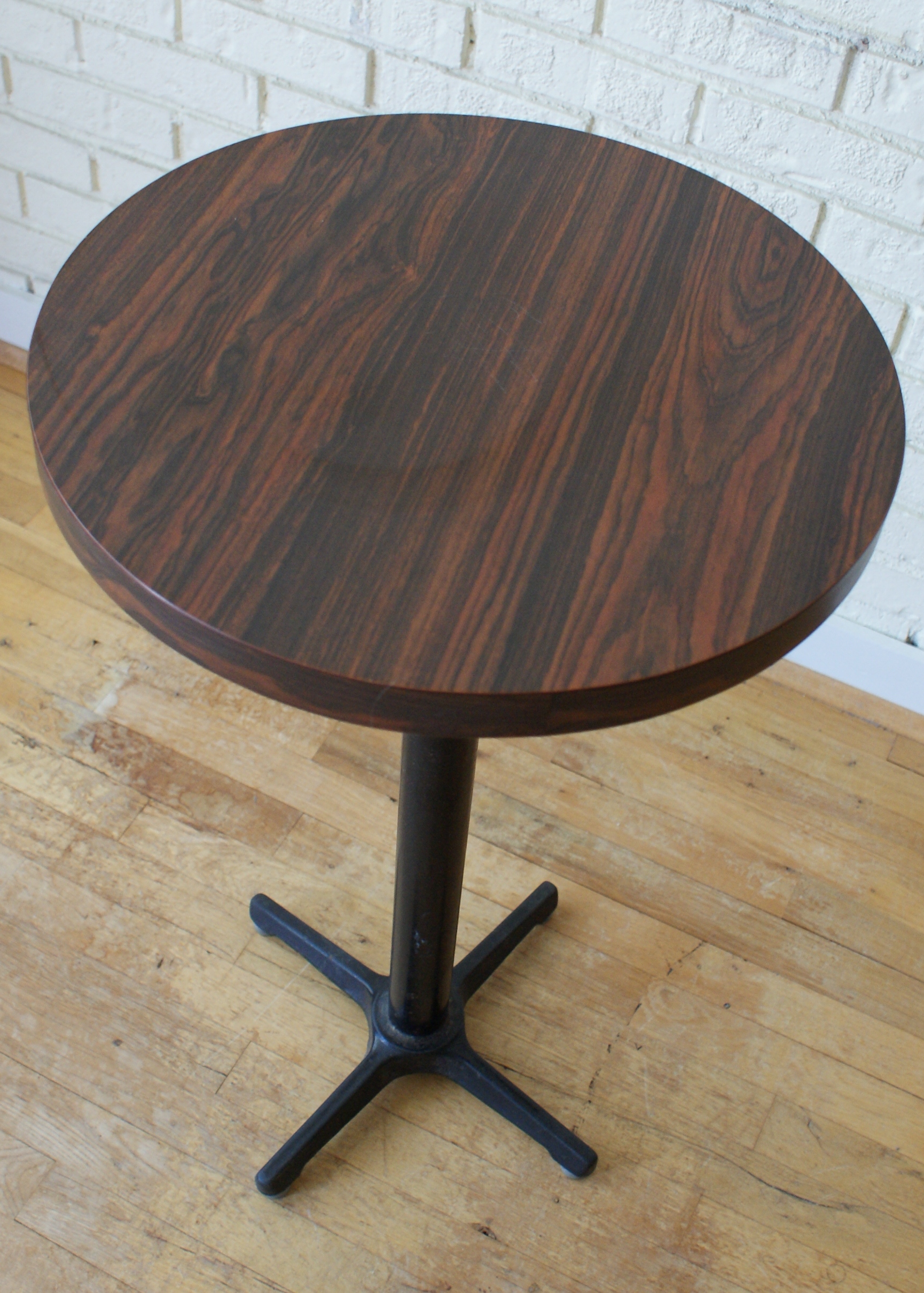 Mid Century Walnut Veneer Metal Base High Stand Table