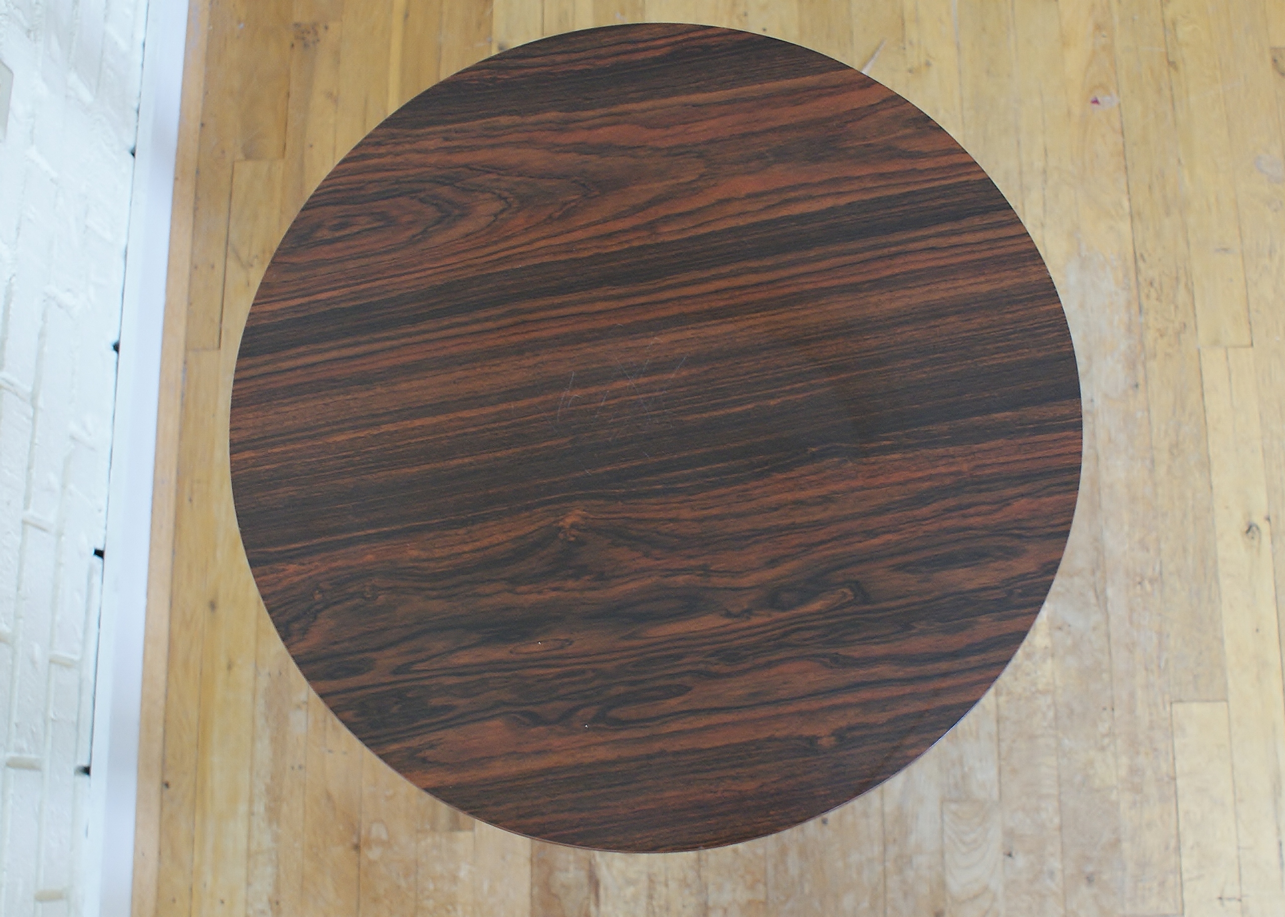 Mid Century Walnut Veneer Metal Base High Stand Table