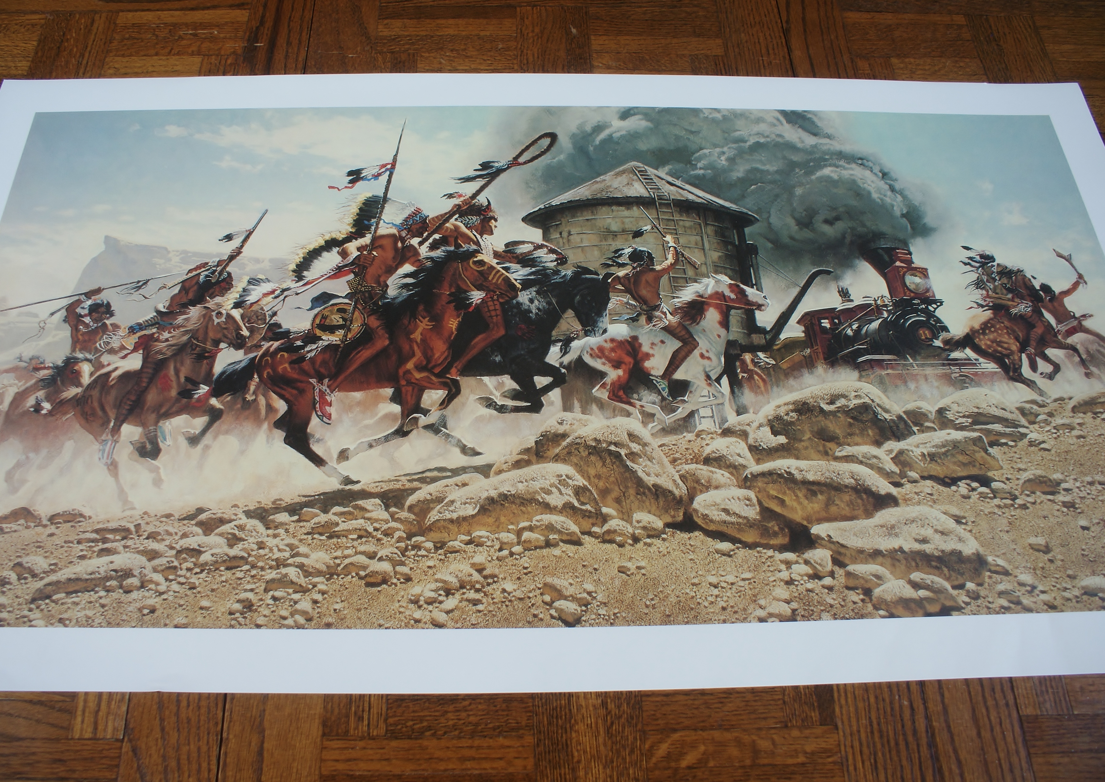 Frank McCarthy Print Native Americans Charging Train Print