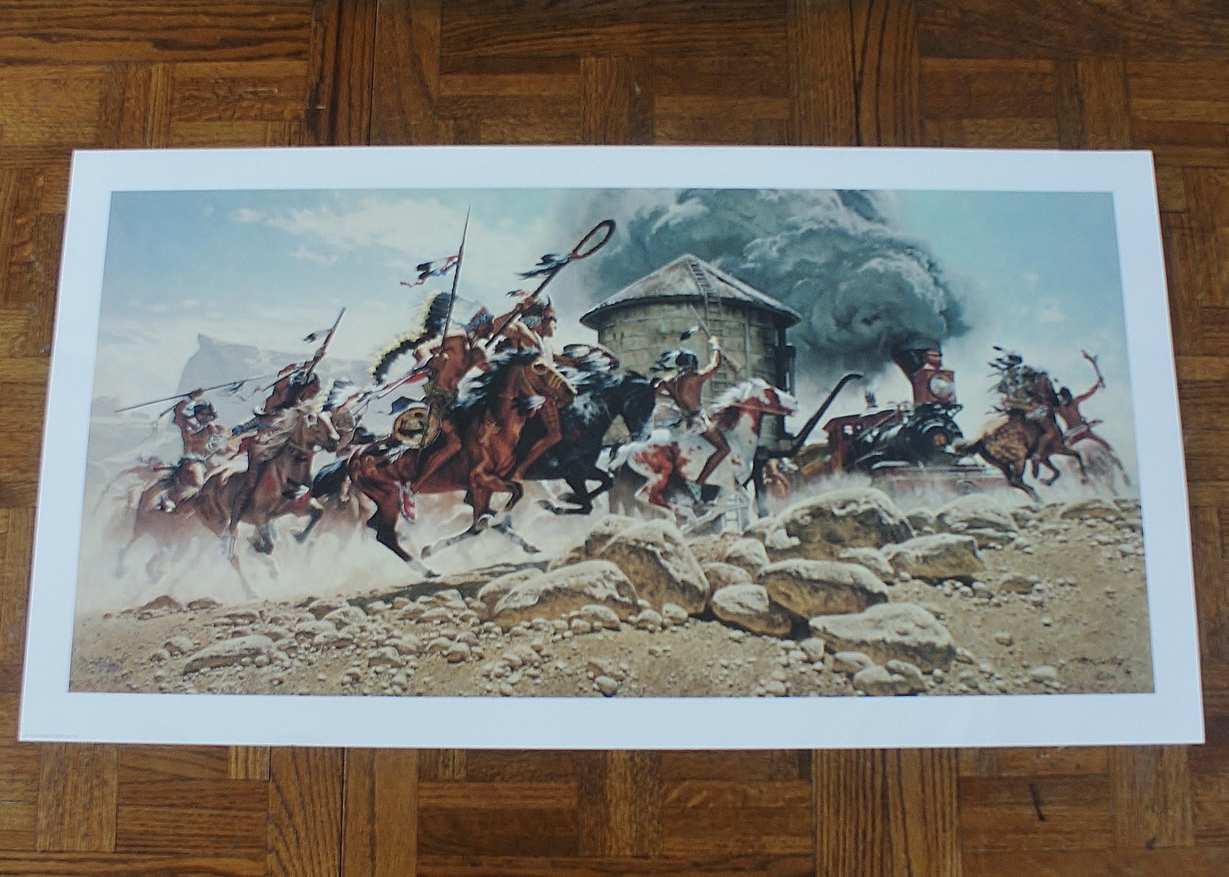 Frank McCarthy Print Native Americans Charging Train Print