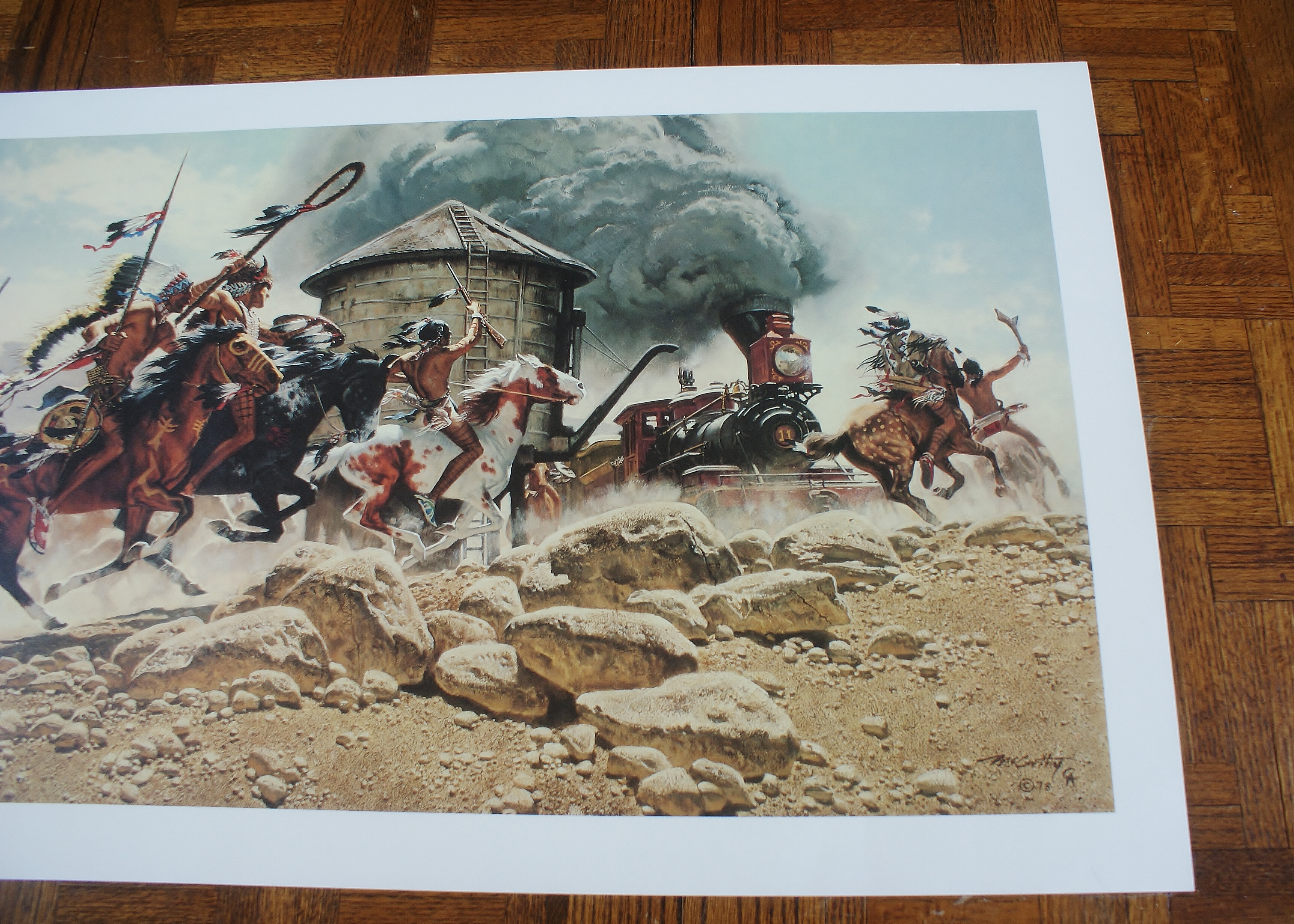 Frank McCarthy Print Native Americans Charging Train Print