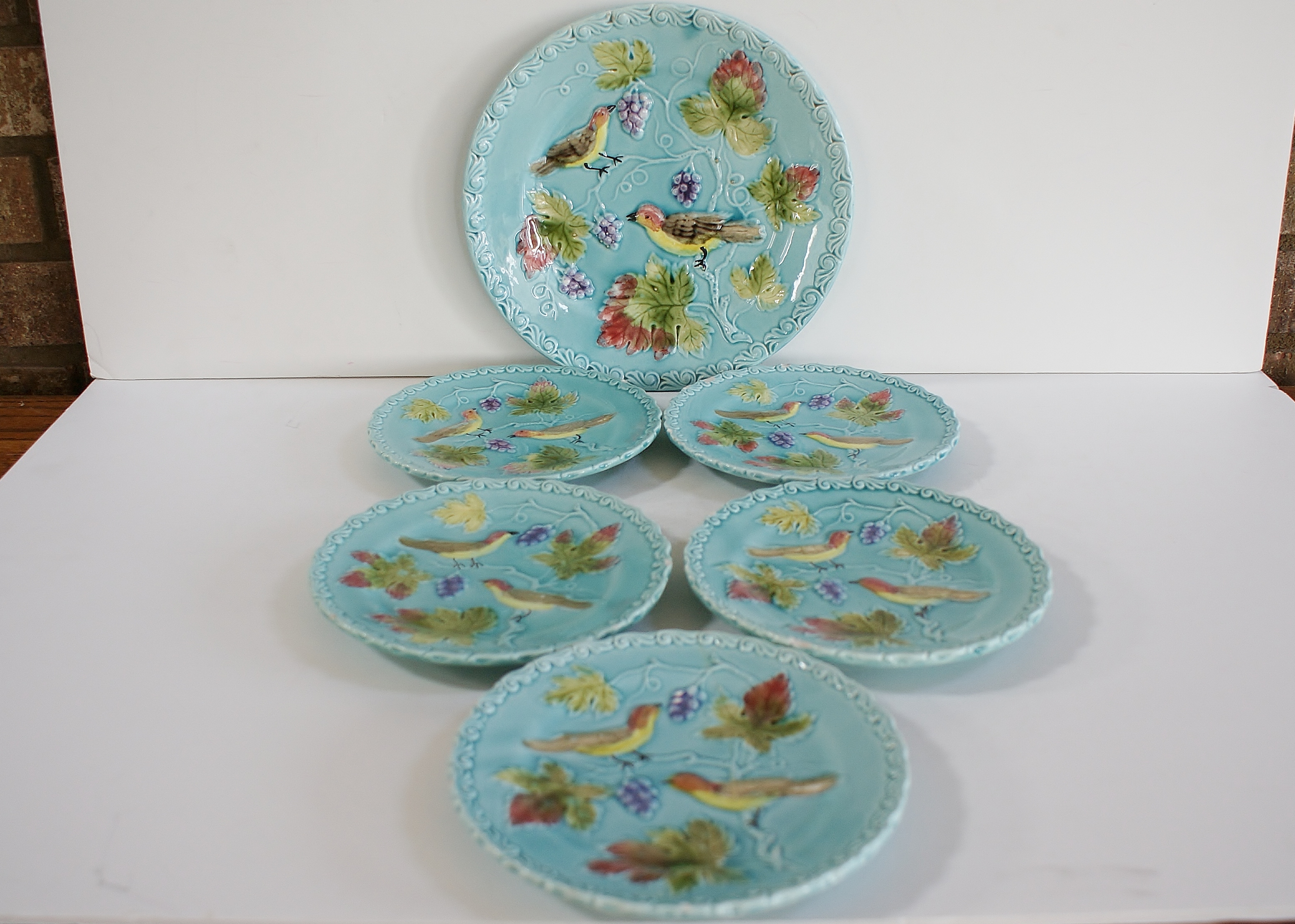 6 Vintage Majolica Zell Germany Plates