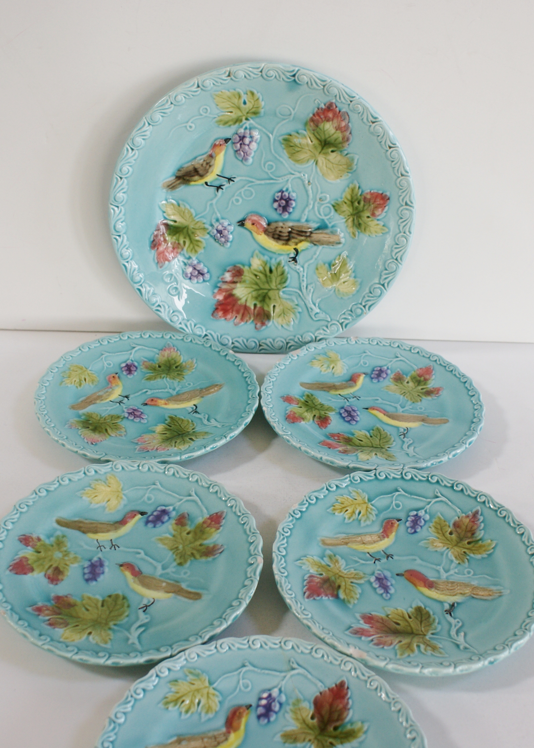 6 Vintage Majolica Zell Germany Plates