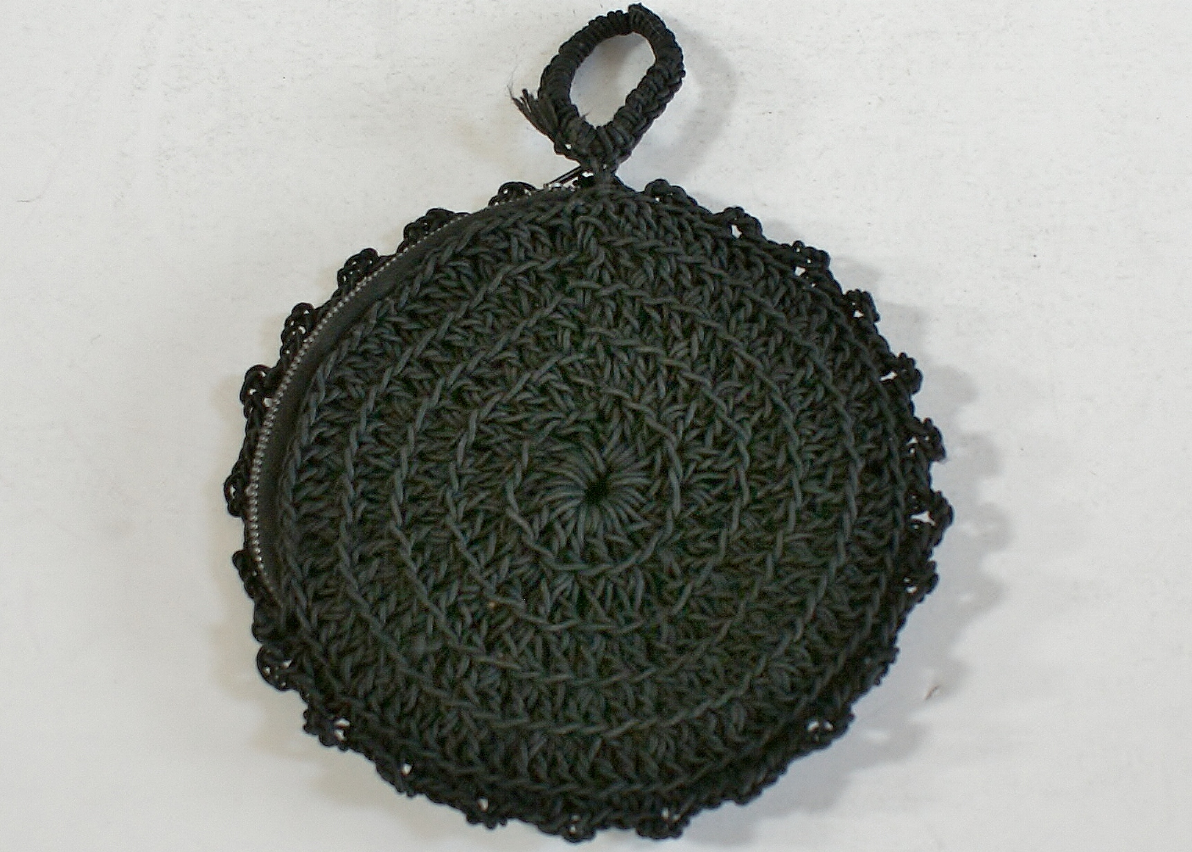 Late 1930's Black Corde' Zippered Handbag