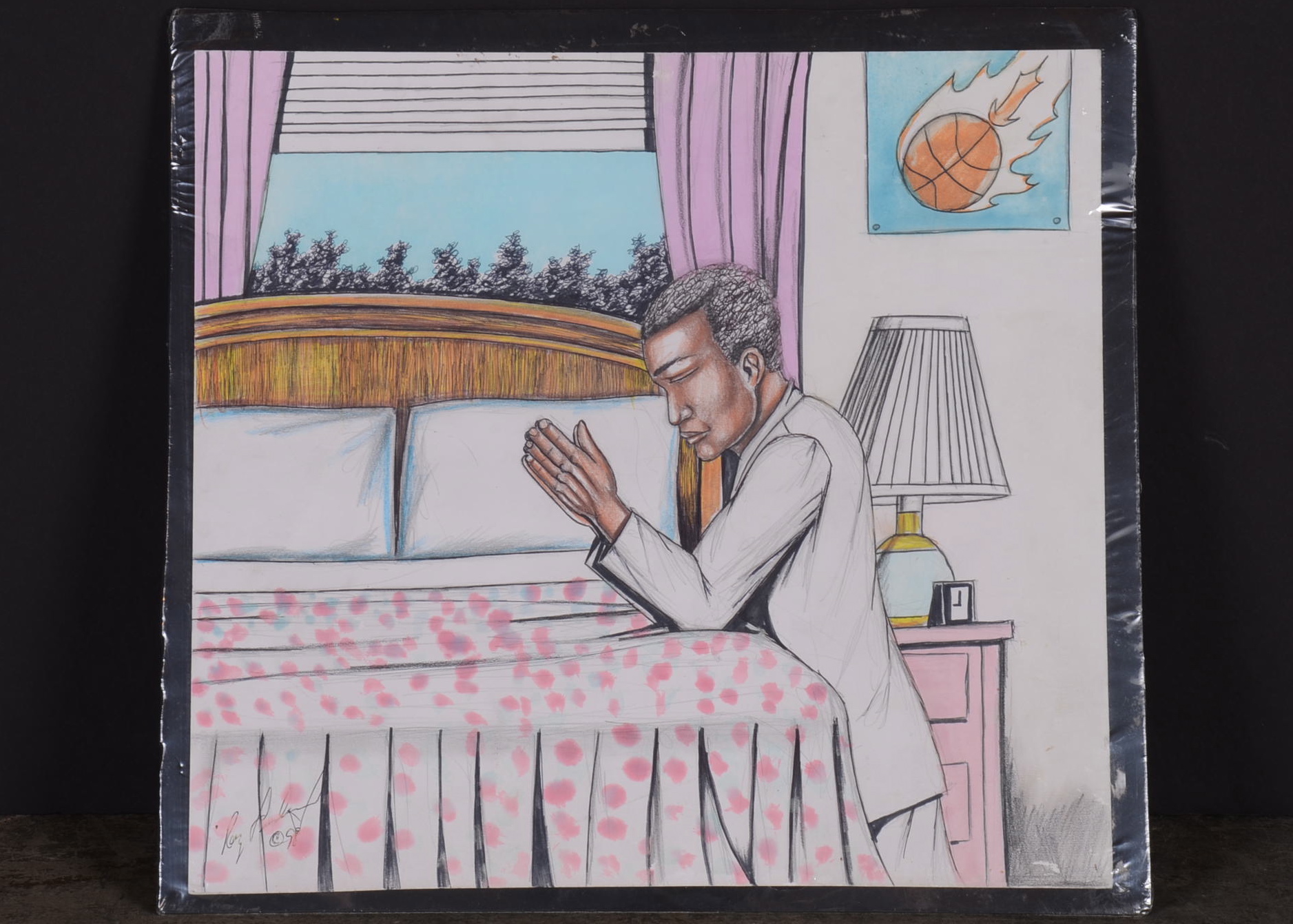 Original Roy Ferdinand Mixed Media Drawing on Poster Board