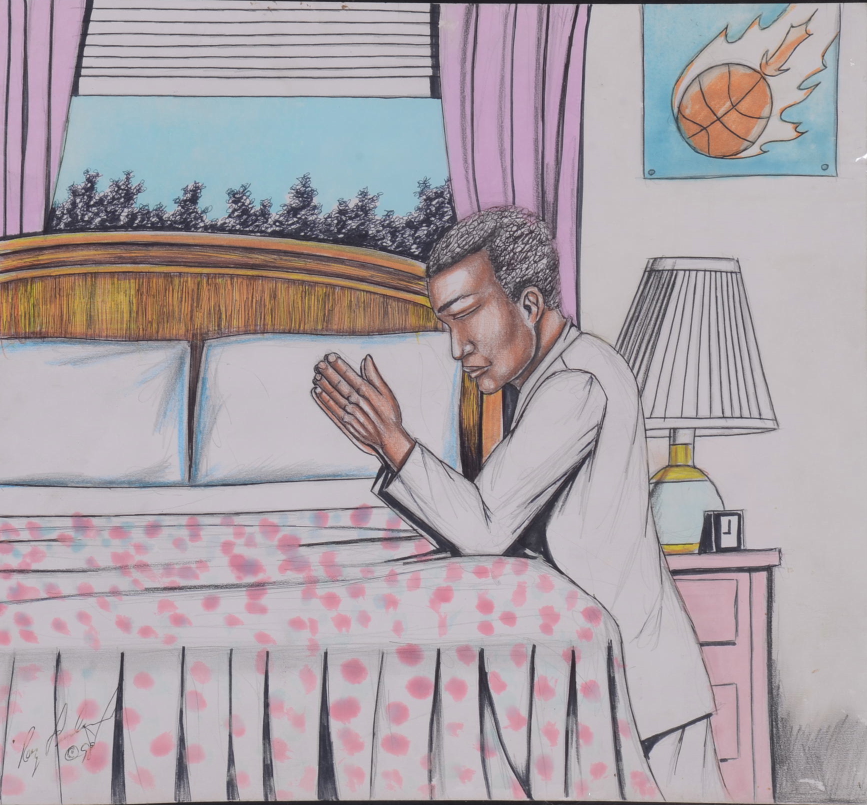 Original Roy Ferdinand Mixed Media Drawing on Poster Board