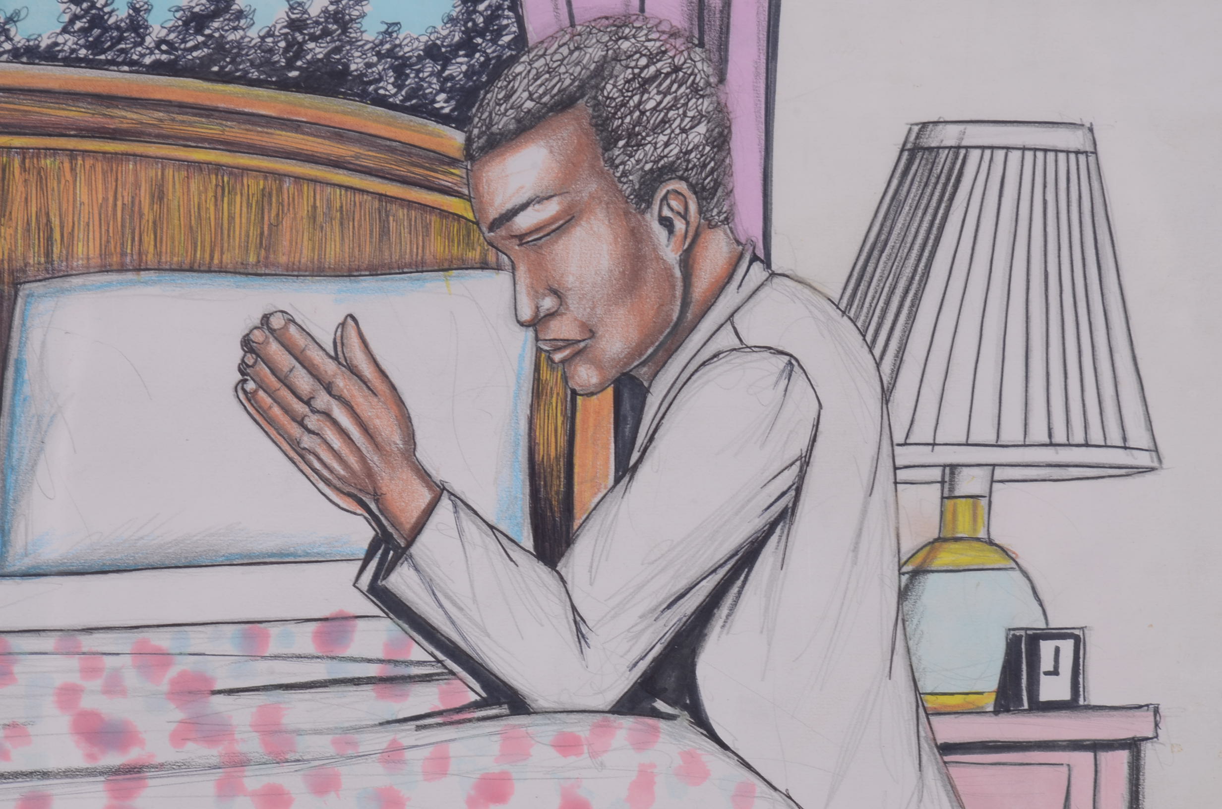 Original Roy Ferdinand Mixed Media Drawing on Poster Board