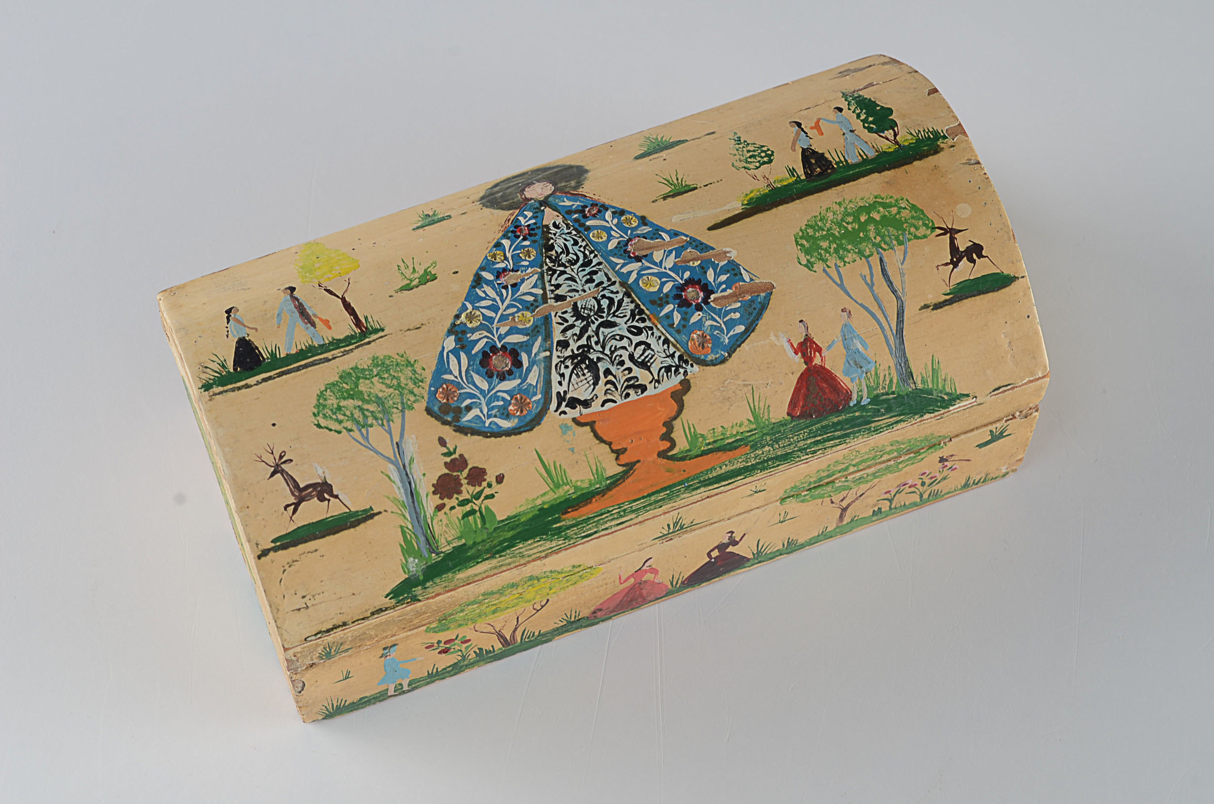 Mexican Handpainted 'Our Lady of Guadalupe' Box And Handcarved Bone Necklace