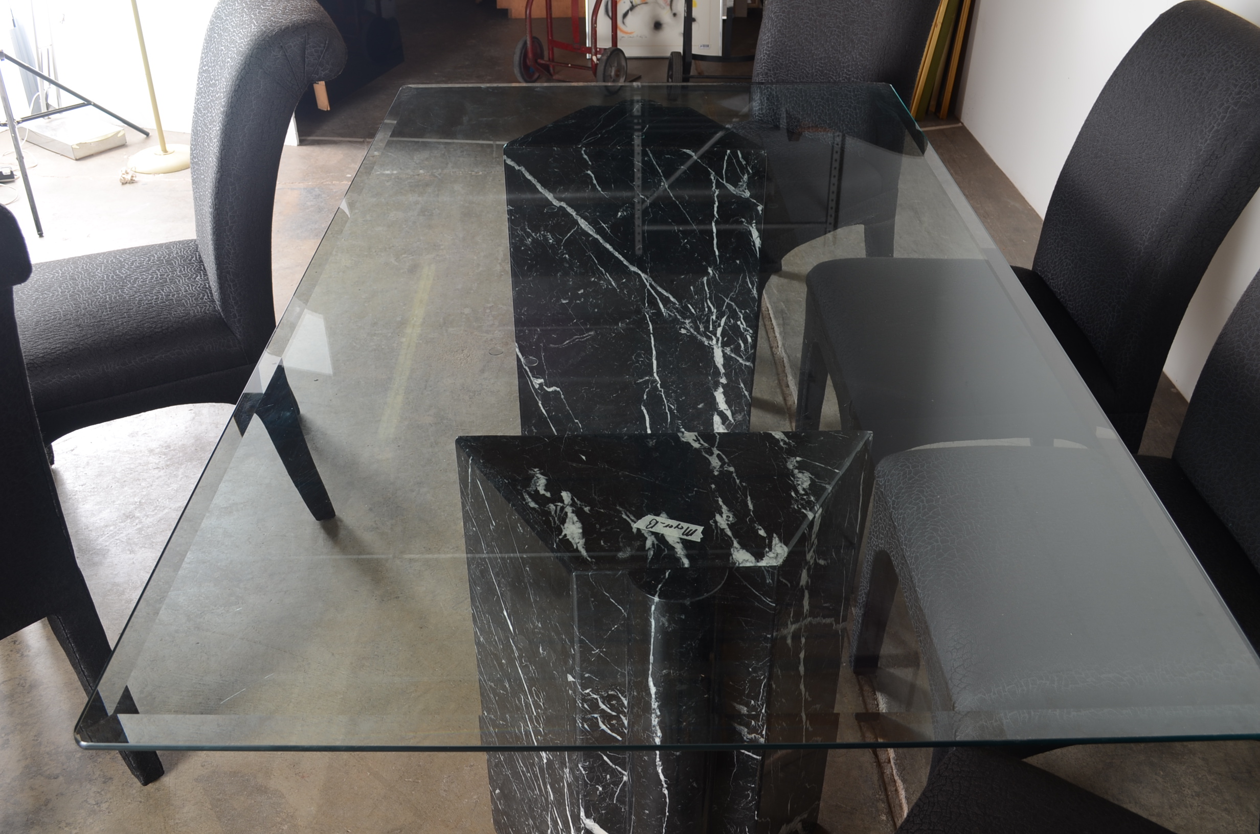 Modern Glass and Marble Table with Six Chairs