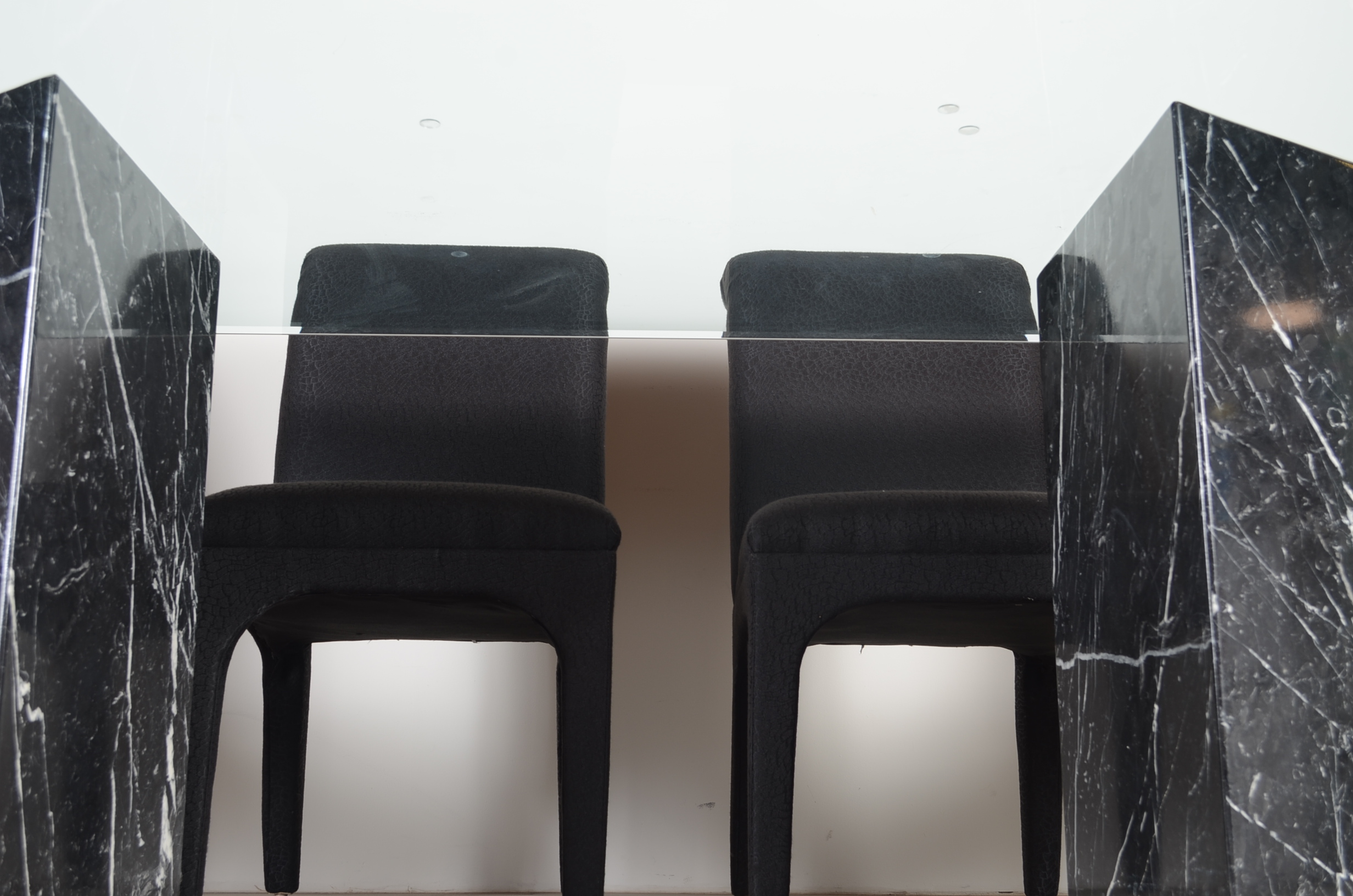 Modern Glass and Marble Table with Six Chairs