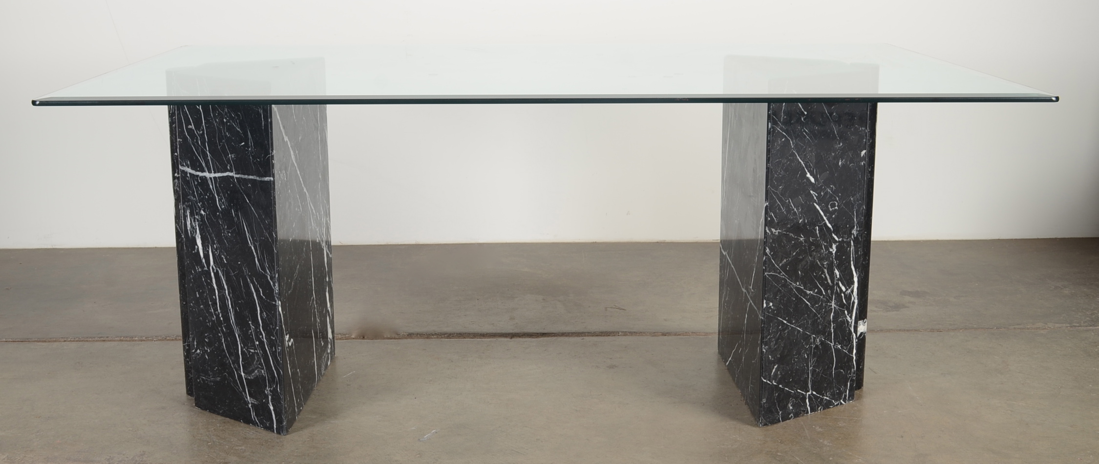 Modern Glass and Marble Table with Six Chairs