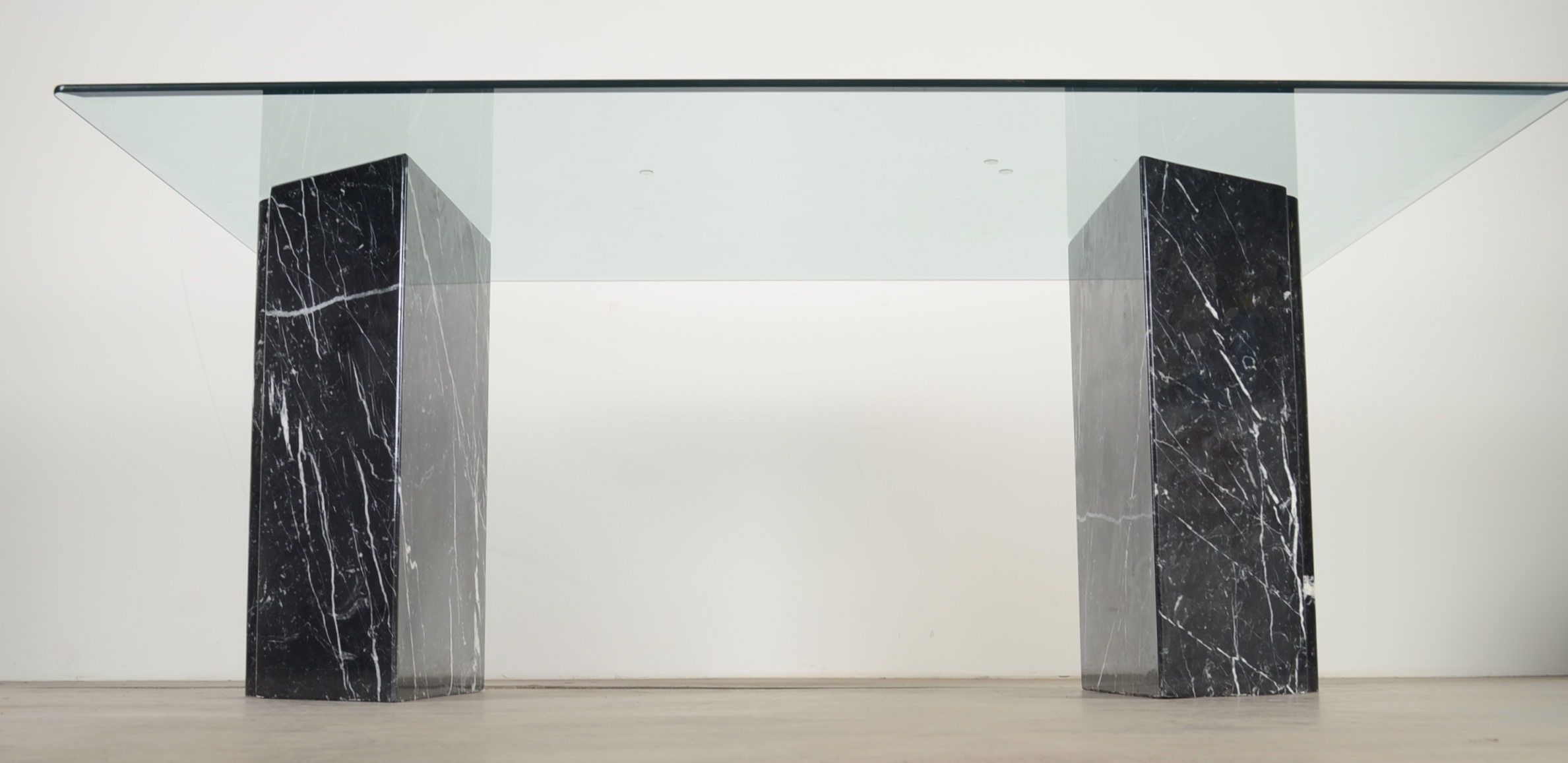 Modern Glass and Marble Table with Six Chairs