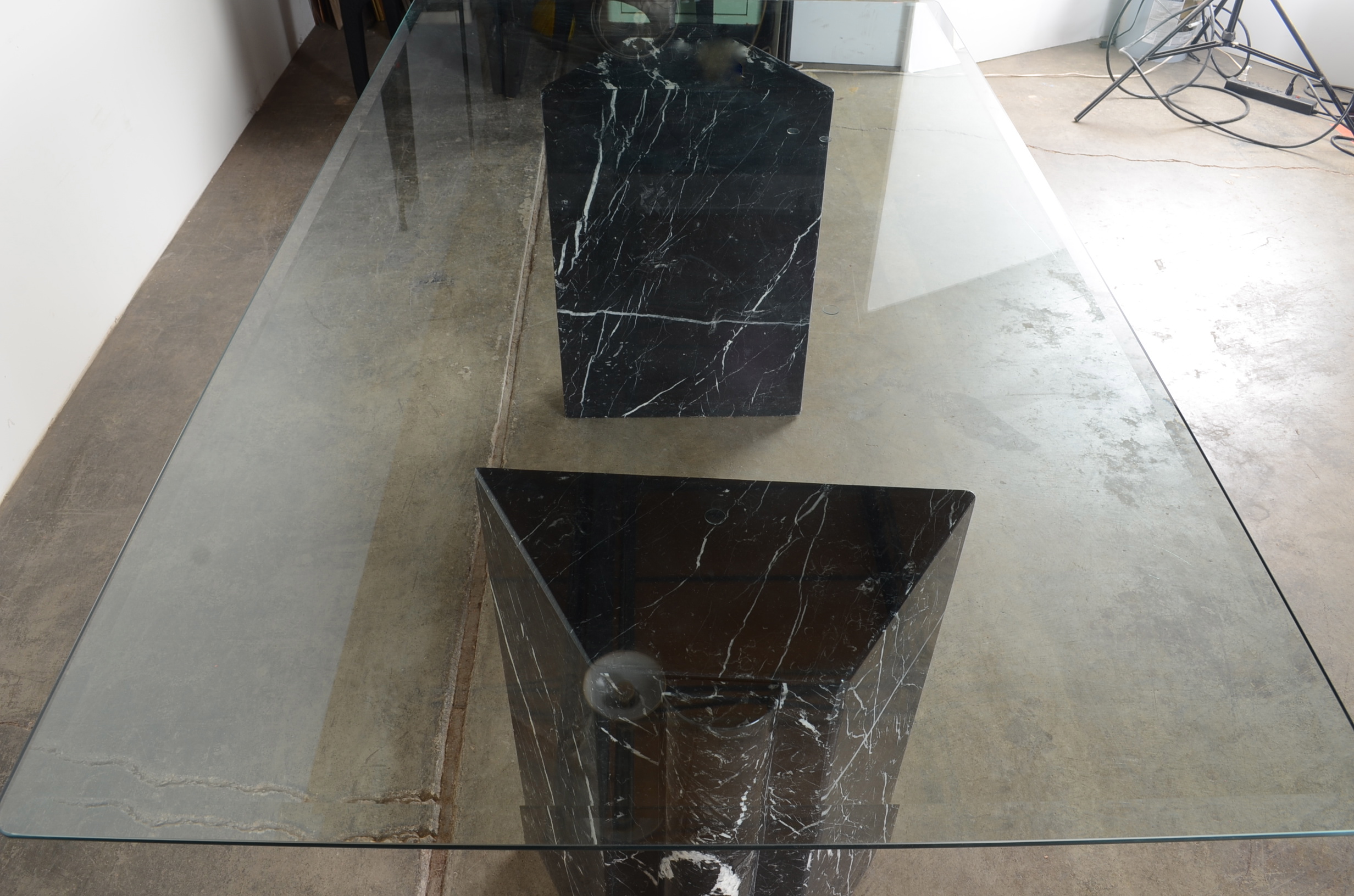 Modern Glass and Marble Table with Six Chairs