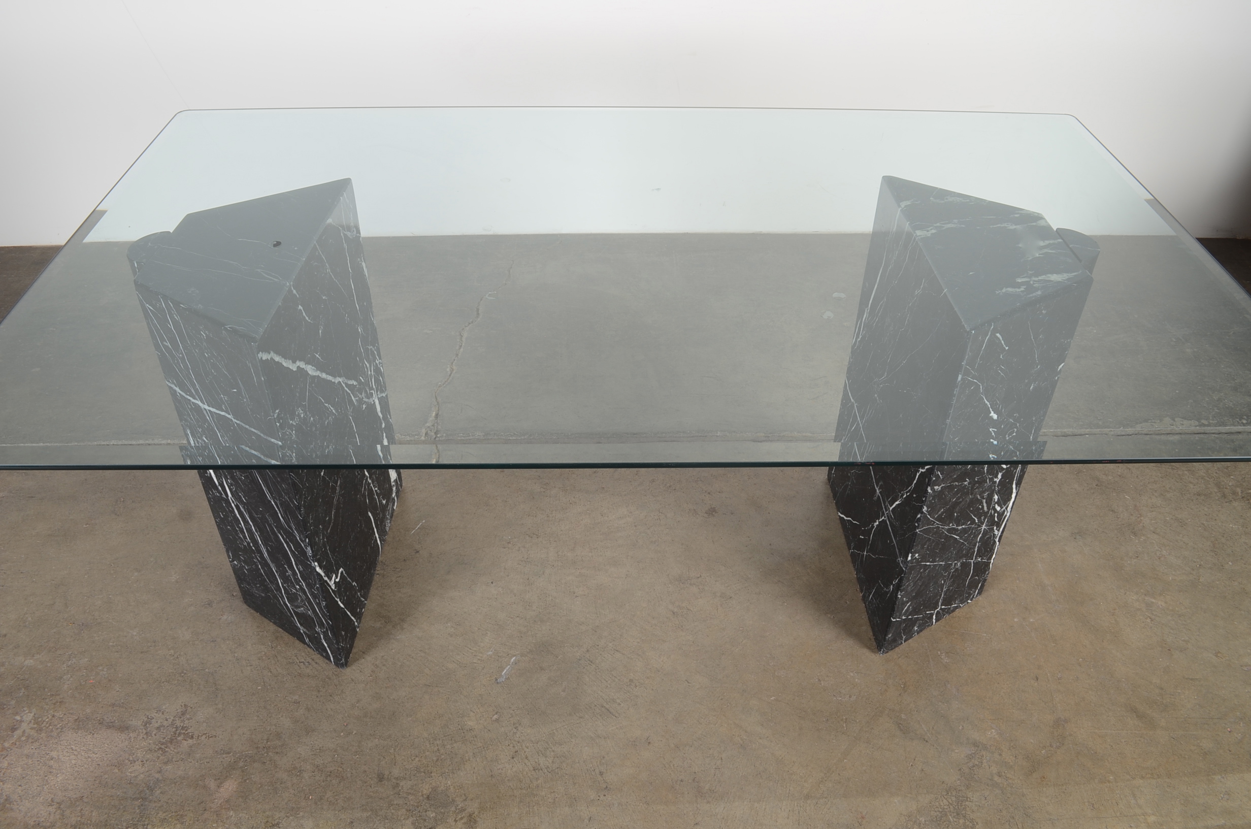 Modern Glass and Marble Table with Six Chairs