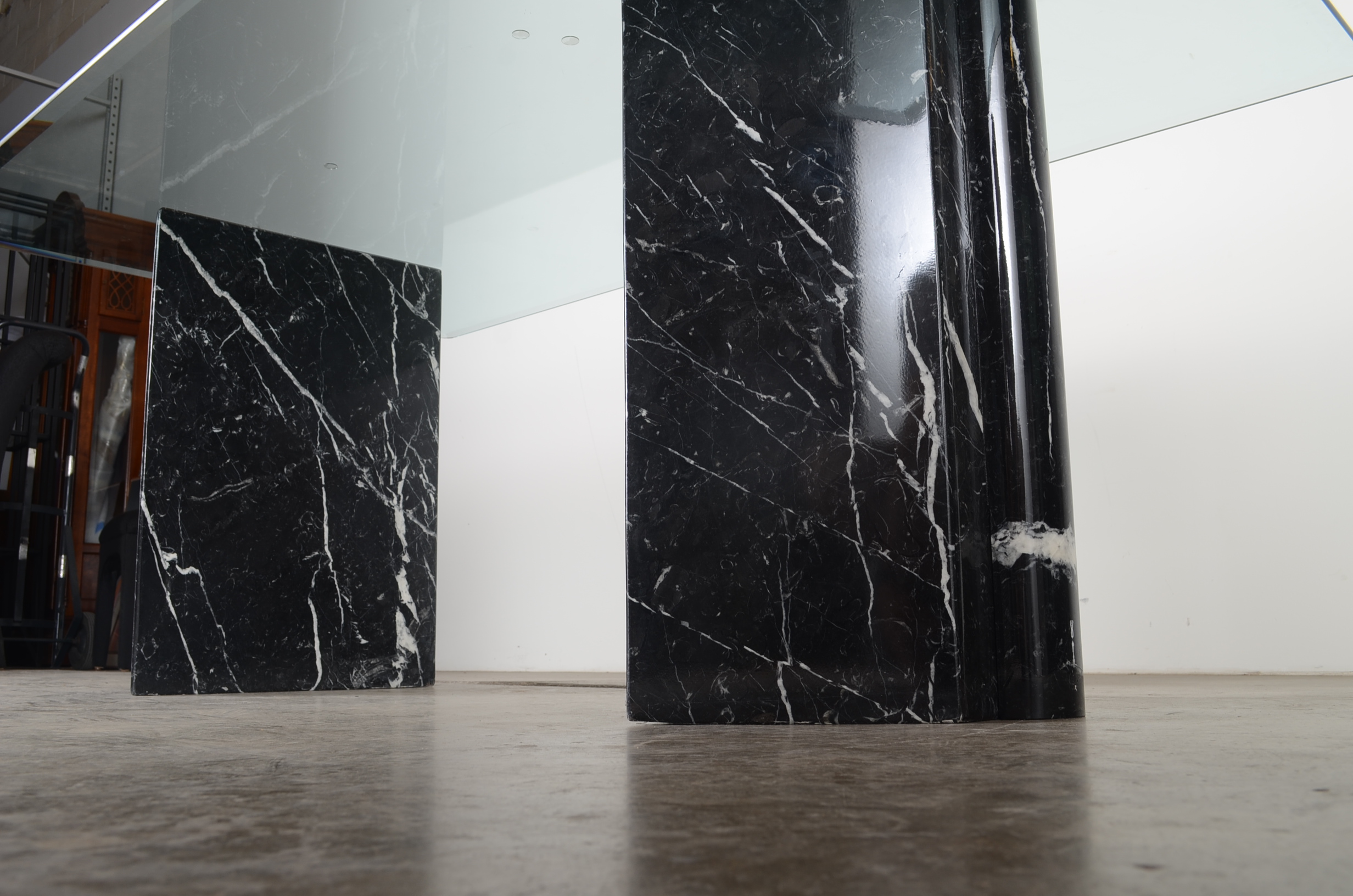 Modern Glass and Marble Table with Six Chairs