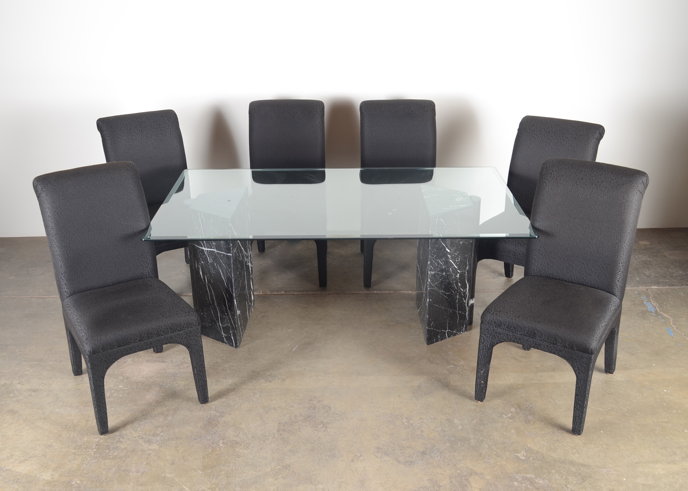 Modern Glass and Marble Table with Six Chairs