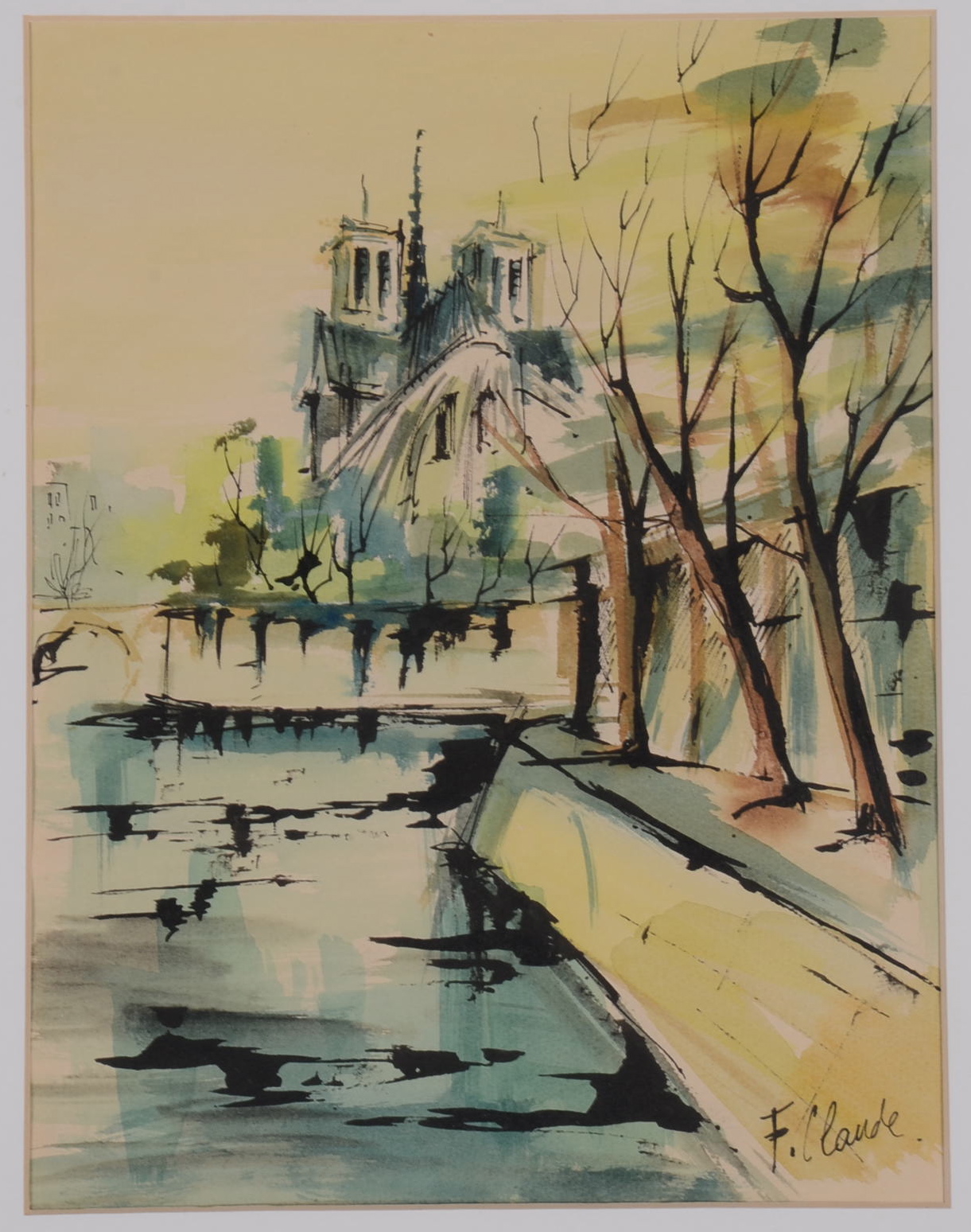 F. Claude Original Watercolor of Paris