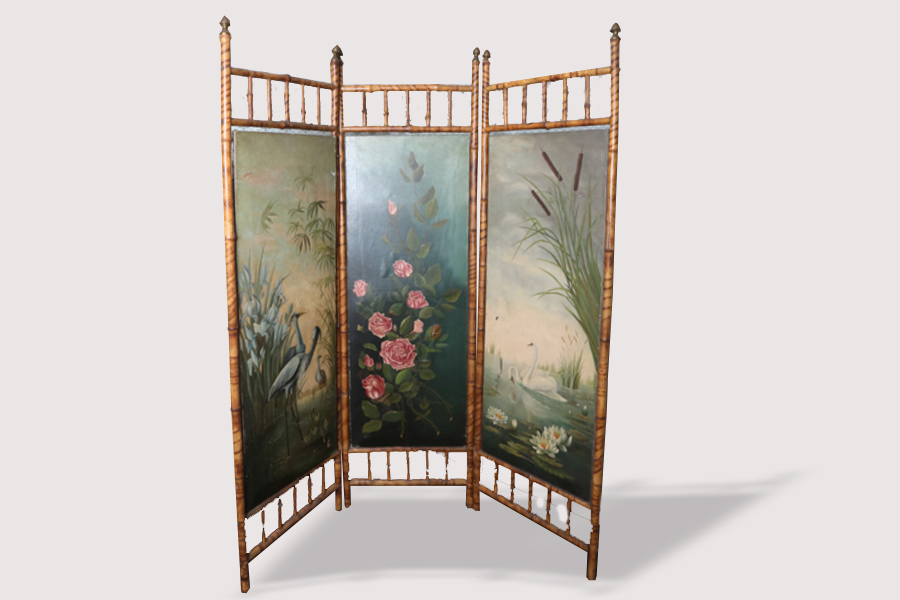 Vintage Tri Fold Bamboo Decorative Screen